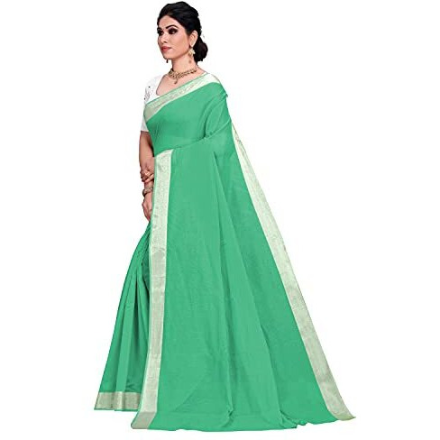 Sidhidata Textile Womens Cotton Silk Plain Saree With Unstitched Blouse Piece (K Seagreen)