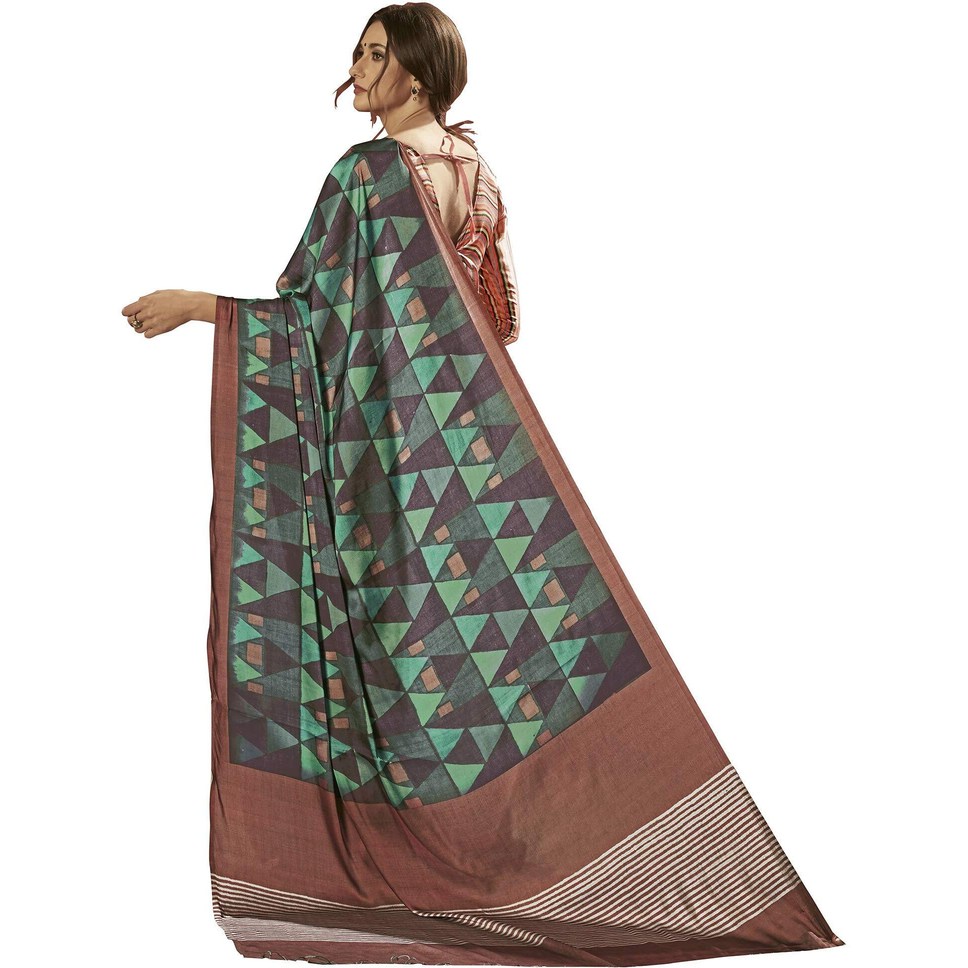 AKHILAM Womens Satin Crepe Geometric Saree with Unstitched Blouse Piece(Multi_3FLWR20405)