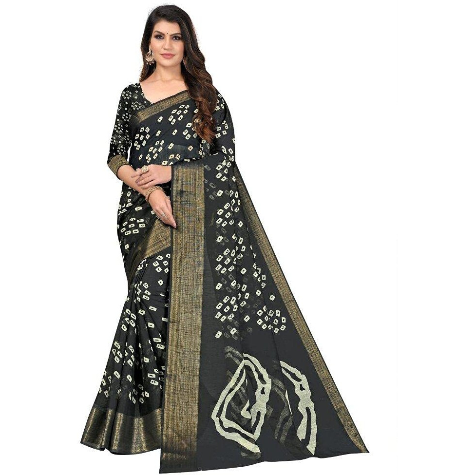 DHRUVI TRENDZ Womens Chiffon Saree With Blouse Piece (Dt-Ss1879_Black)