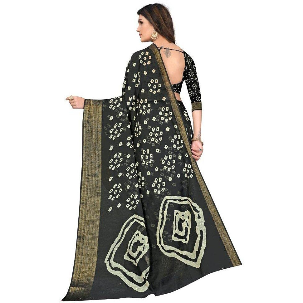 DHRUVI TRENDZ Womens Chiffon Saree With Blouse Piece (Dt-Ss1879_Black)