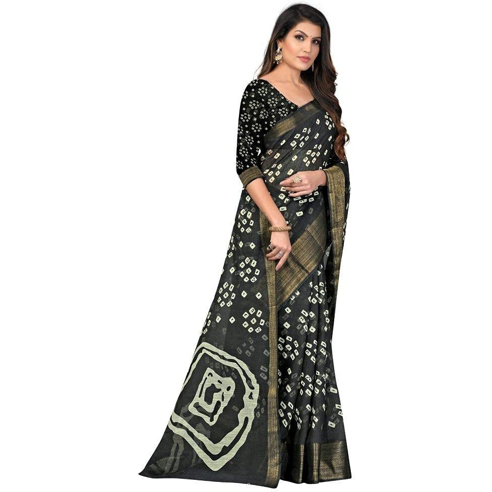 DHRUVI TRENDZ Womens Chiffon Saree With Blouse Piece (Dt-Ss1879_Black)