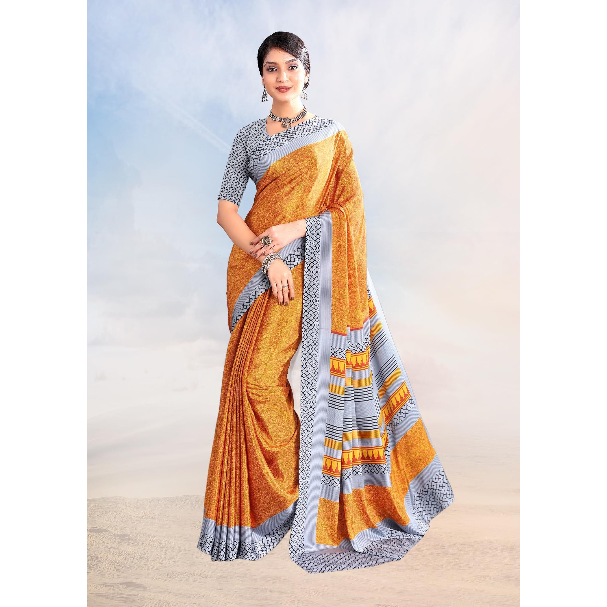 Jaanvi fashion Womens Ethnic Printed Crepe Silk Saree with Blouse Piece