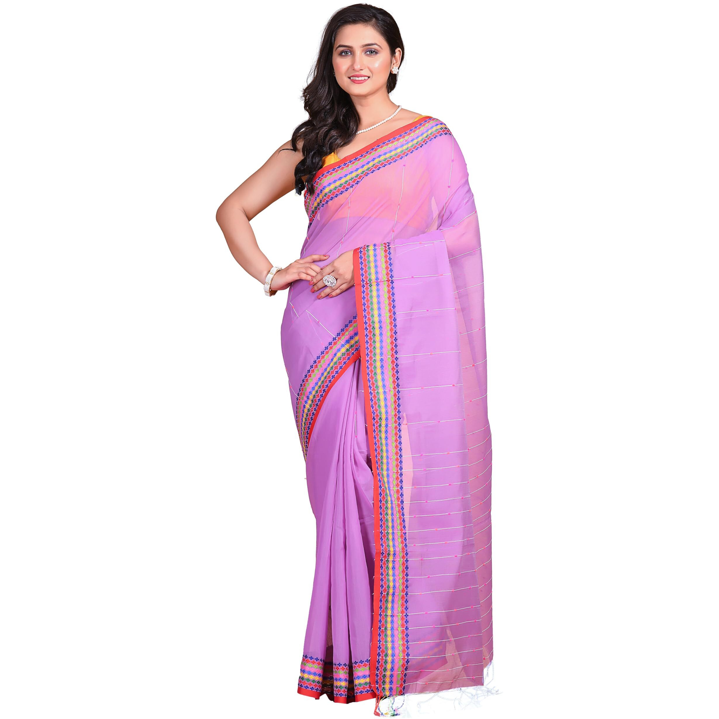 T.J. SAREES Handloom Cotton Tant Saree Choice for Women Perfectly Crafted Sarees for Women Comfortable Cotton Sarees for Women (Violet Pack Of 1)