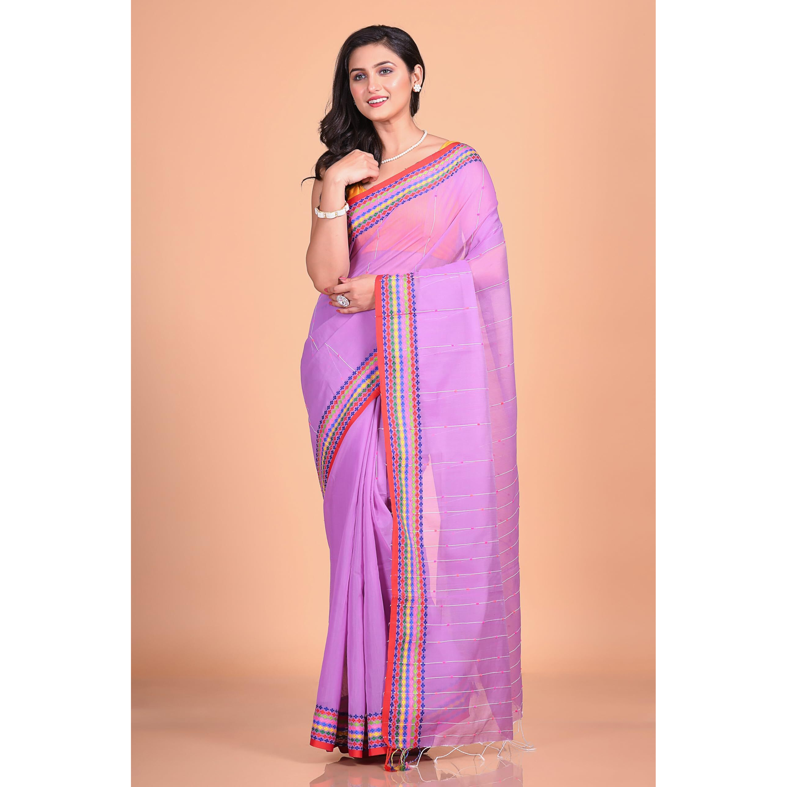 T.J. SAREES Handloom Cotton Tant Saree Choice for Women Perfectly Crafted Sarees for Women Comfortable Cotton Sarees for Women (Violet Pack Of 1)