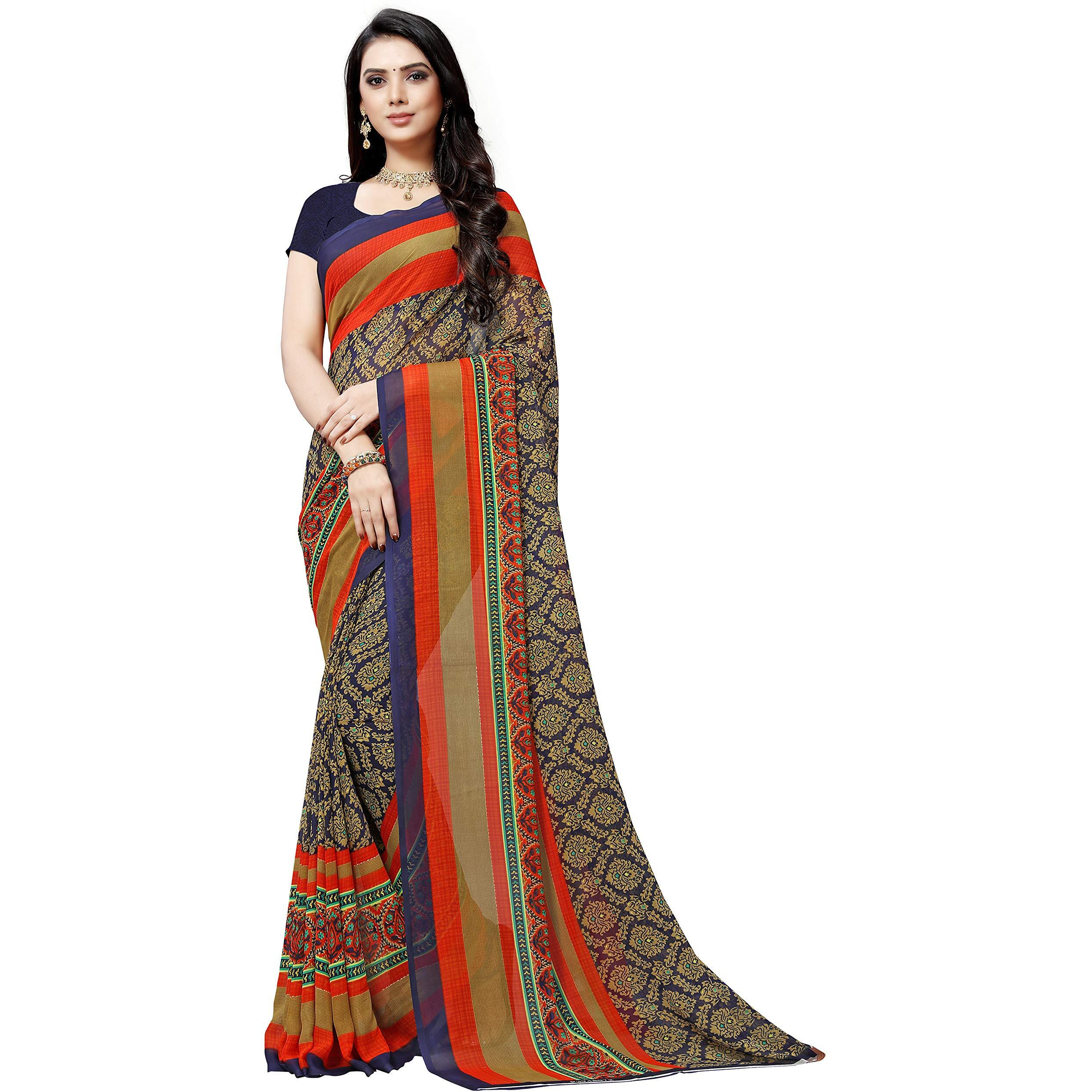 Anand Sarees Womens Bhagalpuri Georgette Saree with Blouse Piece (COMBO_1287_1499_Multicolour)