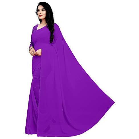 Sidhidata Textile Womens Georgette Saree With Unstitched Blouse Piece (Plain purple 732__Purple_Free Size)