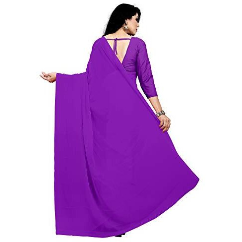 Sidhidata Textile Womens Georgette Saree With Unstitched Blouse Piece (Plain purple 732__Purple_Free Size)