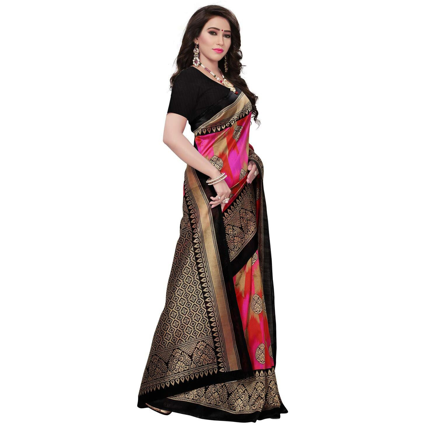 KANCHNAR Womens Poly Silk Printed Saree With Blouse (800S39_Multi)