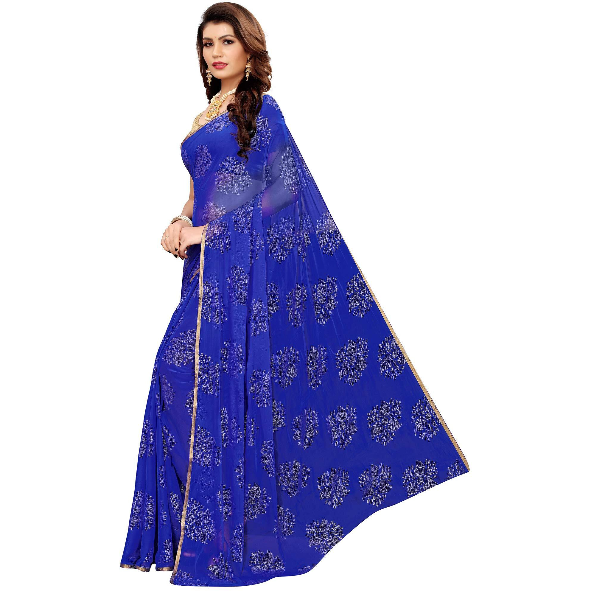 AKHILAM Womens Chiffon Woven Desigh Saree with Unstitched Blouse Piece(Dark Blue_DOLY2605)