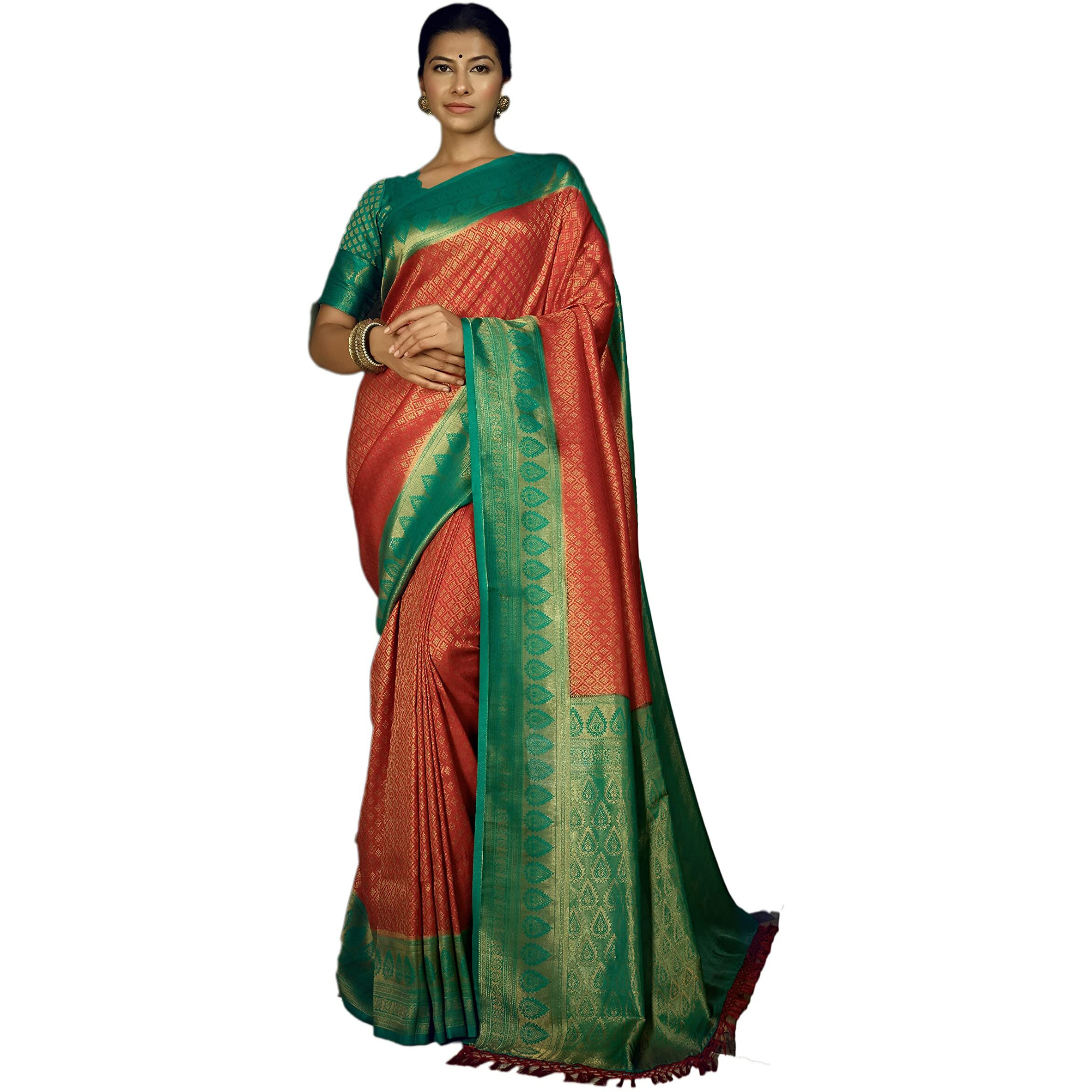 Vardha Womens Art Silk Saree with Unstitched Blouse Piece - Zari Woven Work Sarees for Wedding (Satika Silk, 427, Red)