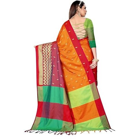 GRECIILOOKS Womens Cotton Silk Casual Saree For Women (Orange1)