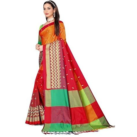 GRECIILOOKS Womens Cotton Silk Casual Saree For Women (Orange1)