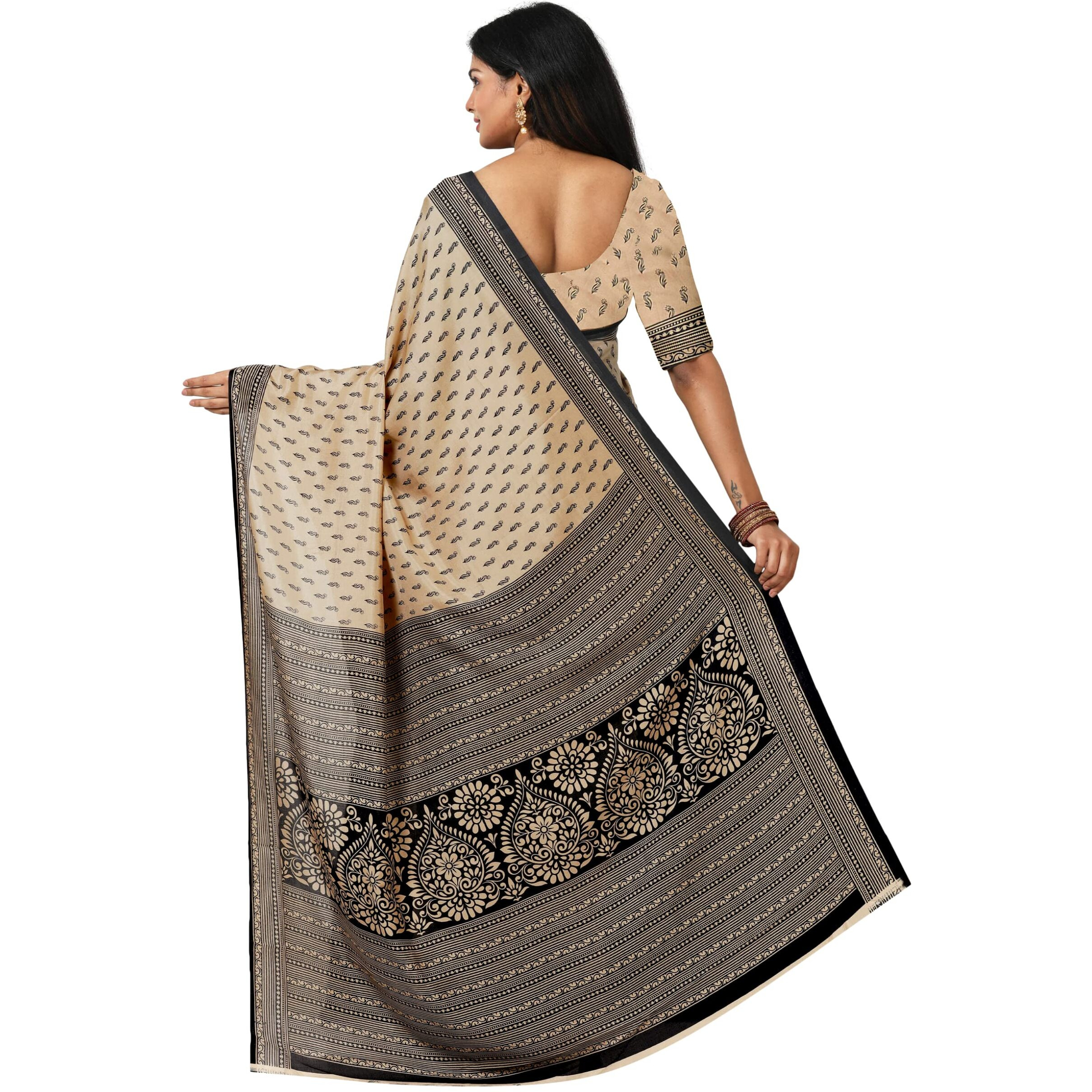 Miraan Womens Art Silk Printed Saree With Blouse Piece (VI2433 Beige)