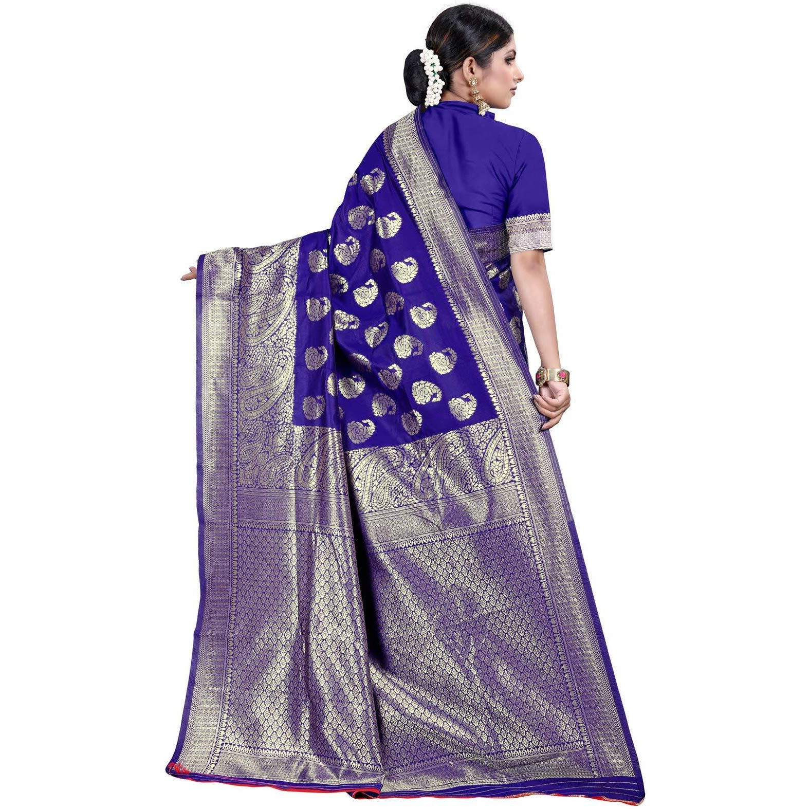 Shasmi Royal Blue Silk Blend Kanchipuram Jacquard Woven Designing Saree for Women (Pari 8 R