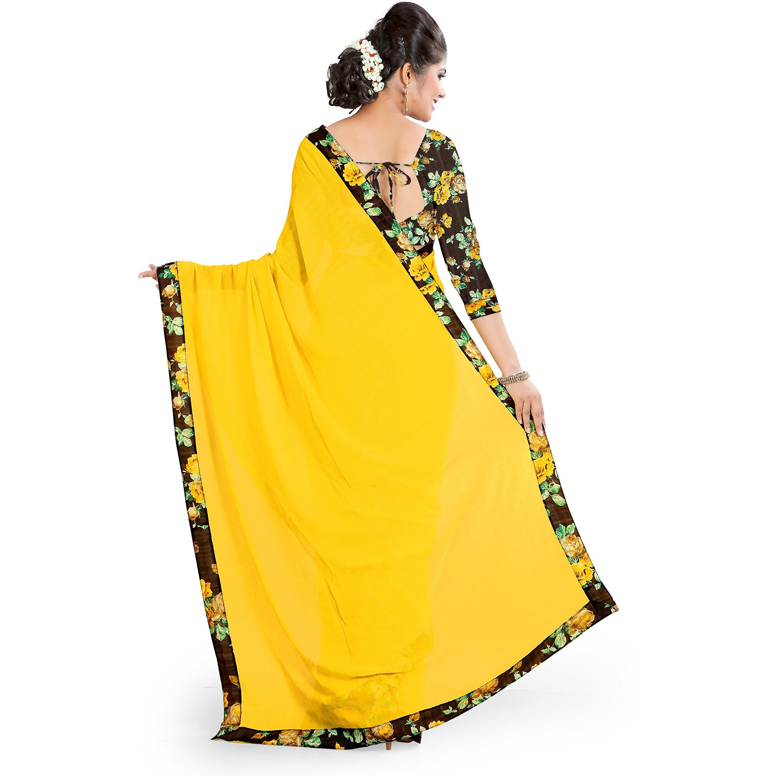 Oomph Womens Printed Chiffon Sarees - Butter Yellow