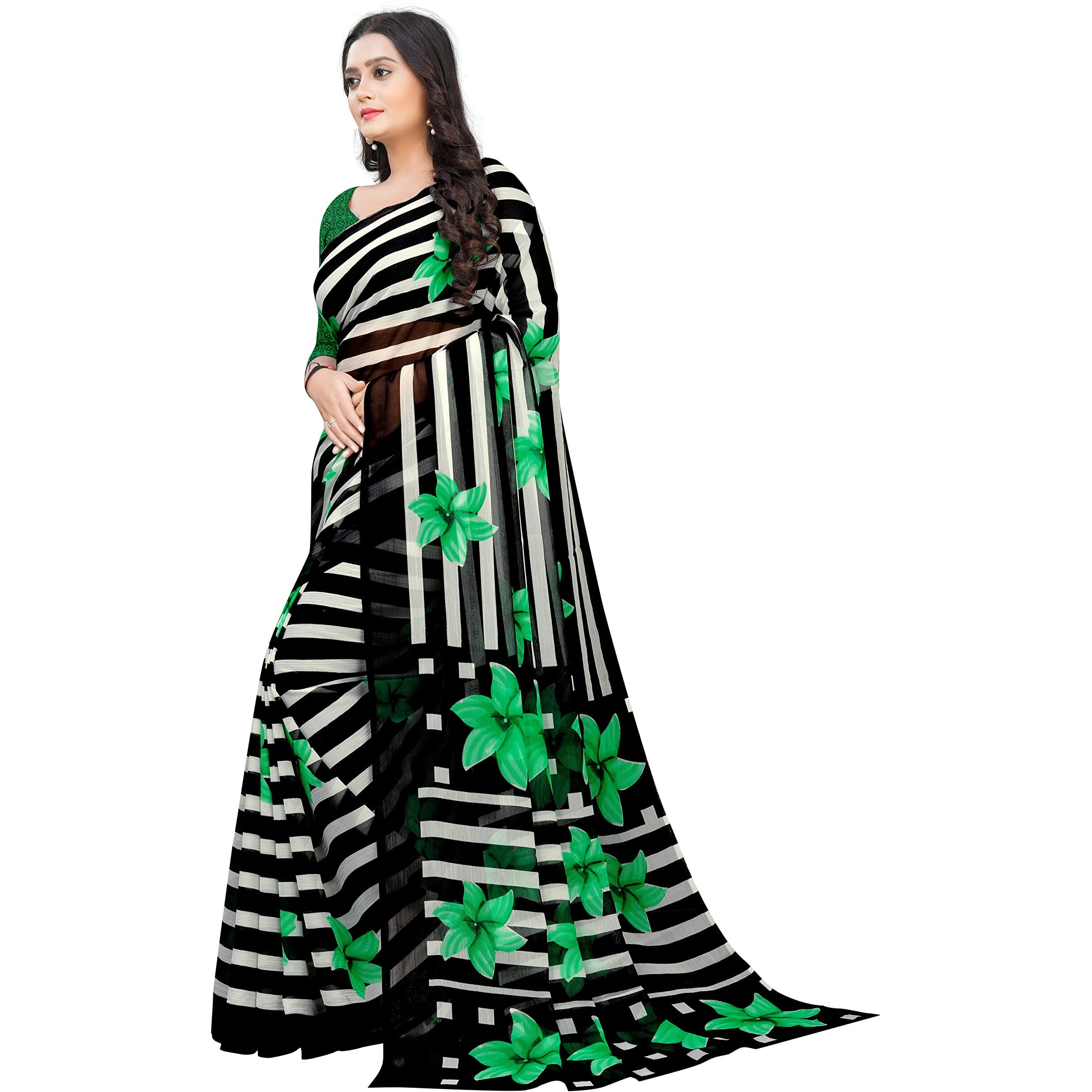 Amazon Brand - Anarva Womens Chiffon Printed Saree With Blouse Piece