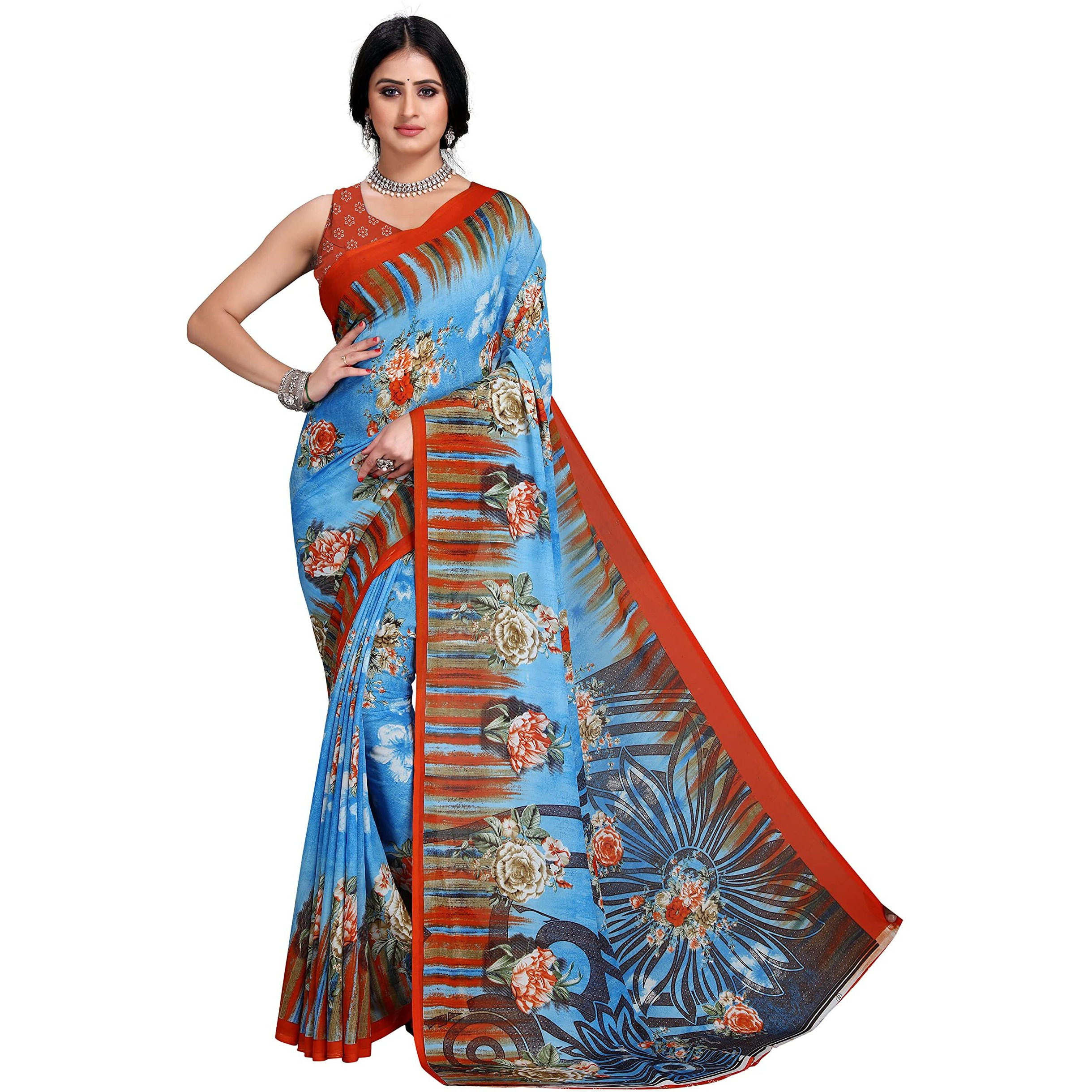 Bee M Pee Designer Printed saree for Women Collection 2022 Pure Georgette (Latest Fancy Party Stylish Blue)