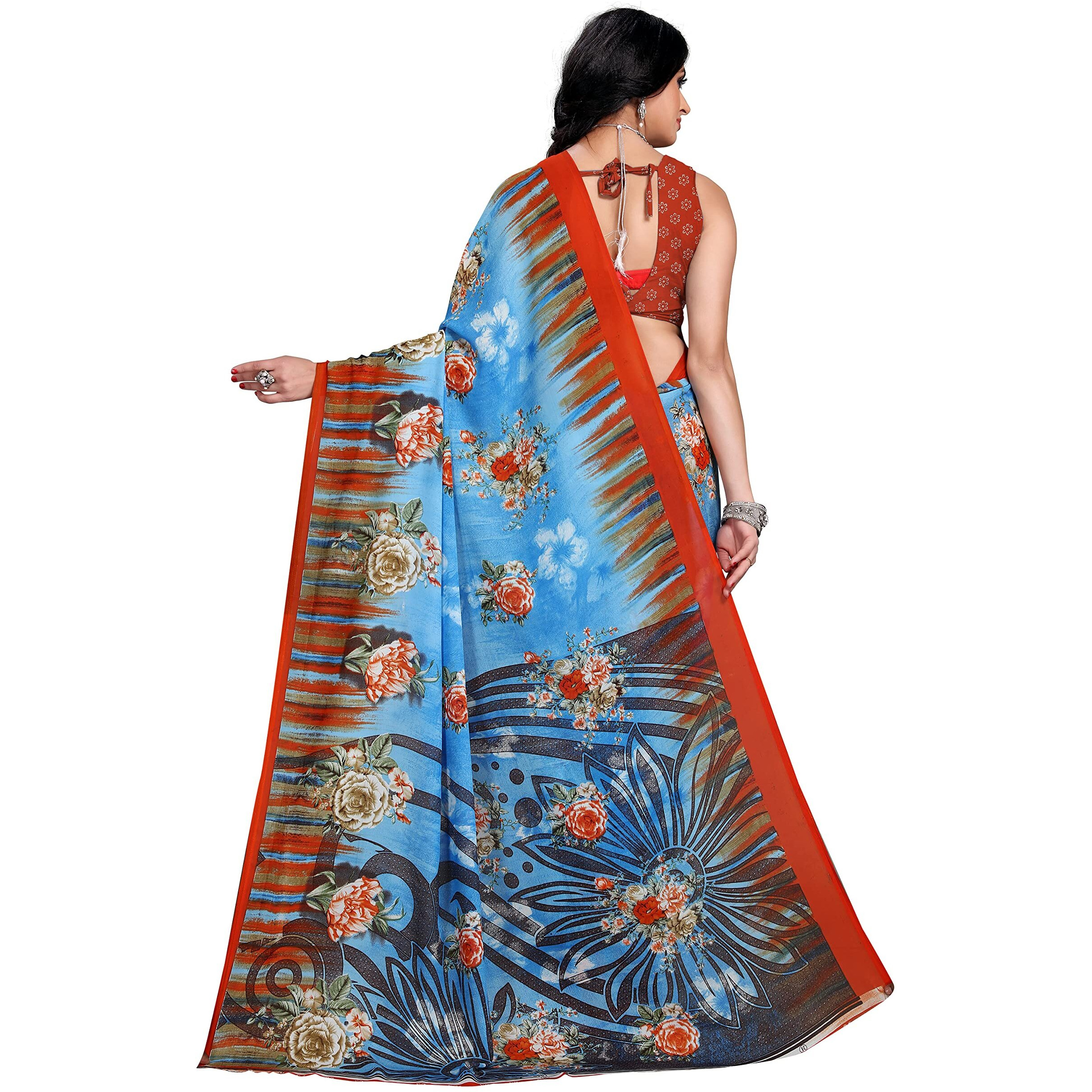 Bee M Pee Designer Printed saree for Women Collection 2022 Pure Georgette (Latest Fancy Party Stylish Blue)