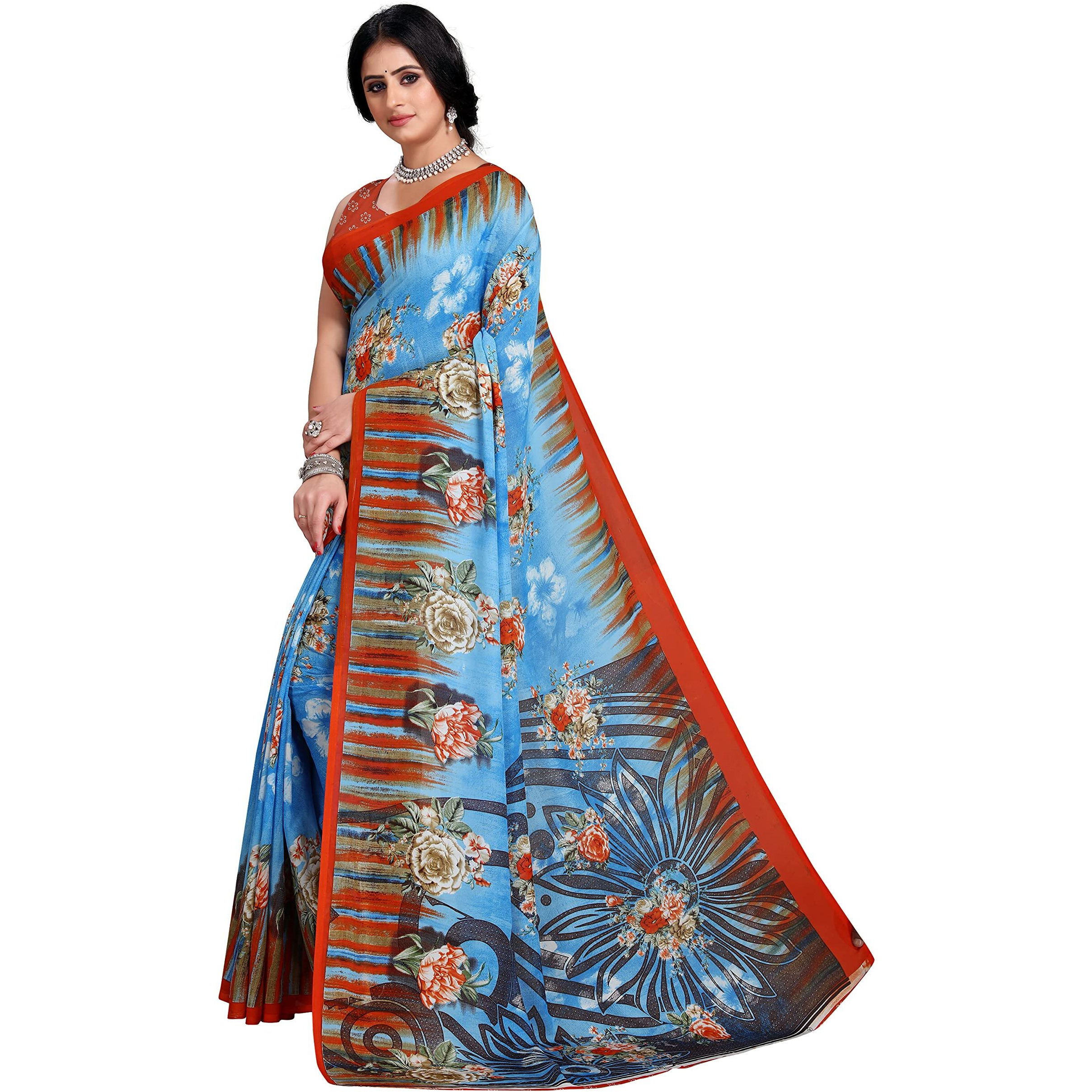 Bee M Pee Designer Printed saree for Women Collection 2022 Pure Georgette (Latest Fancy Party Stylish Blue)