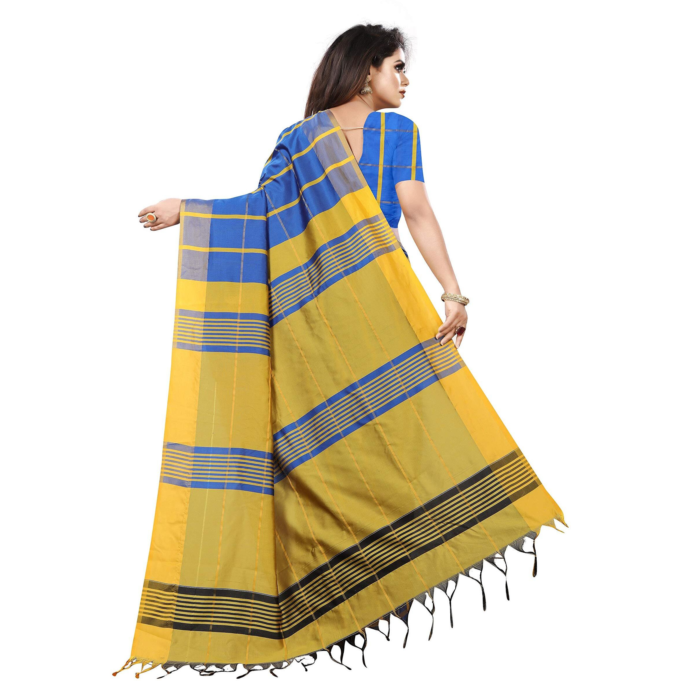 OM SAI LATEST CREATION Soft Cotton & Silk Saree For Women Half Sarees Under 329 2020 Beautiful For Women saree free size with blouse piece (Blue-Chikku)