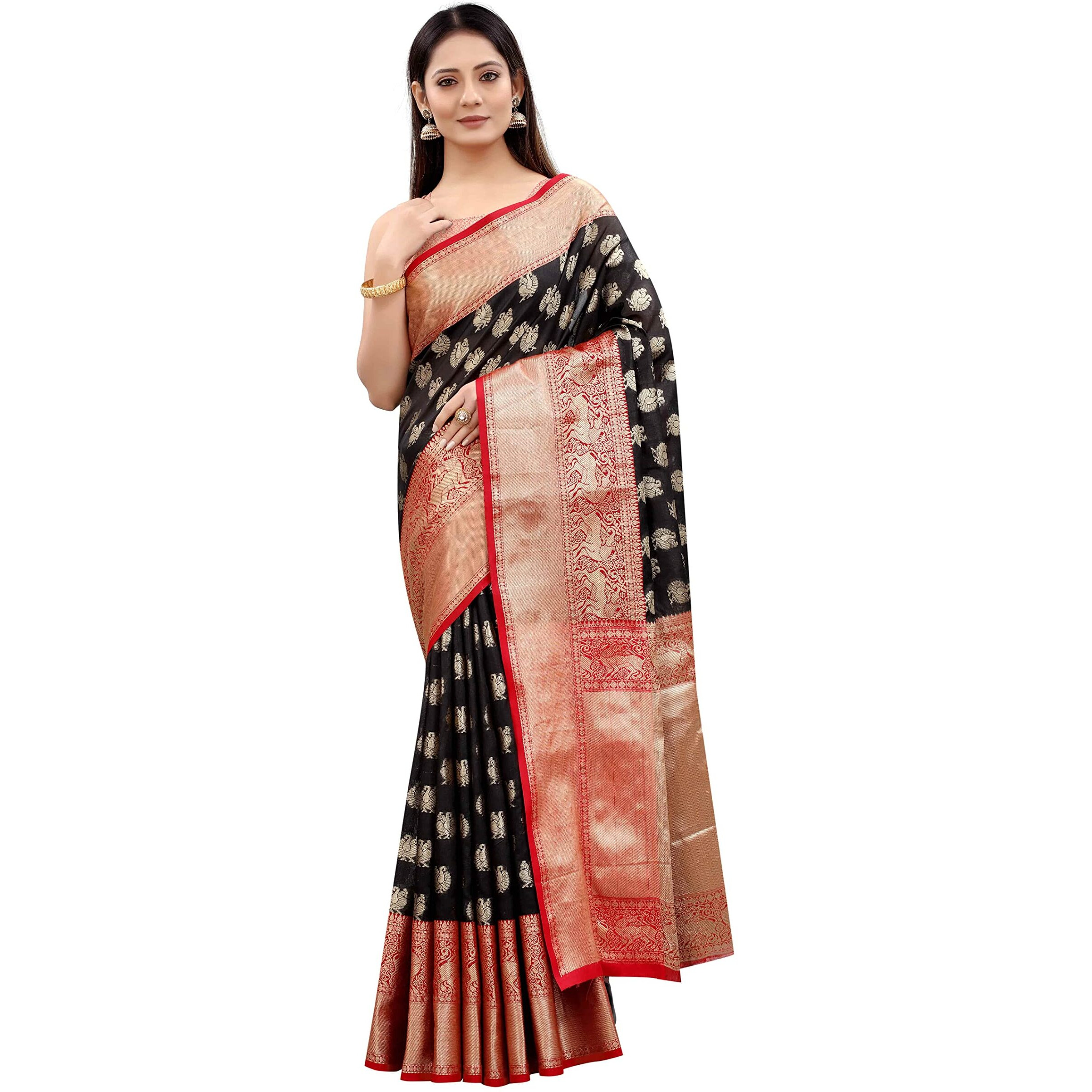 Enthone Womens Heavy Banarasi Art Silk Saree With Unstitched Blouse Piece(Black)