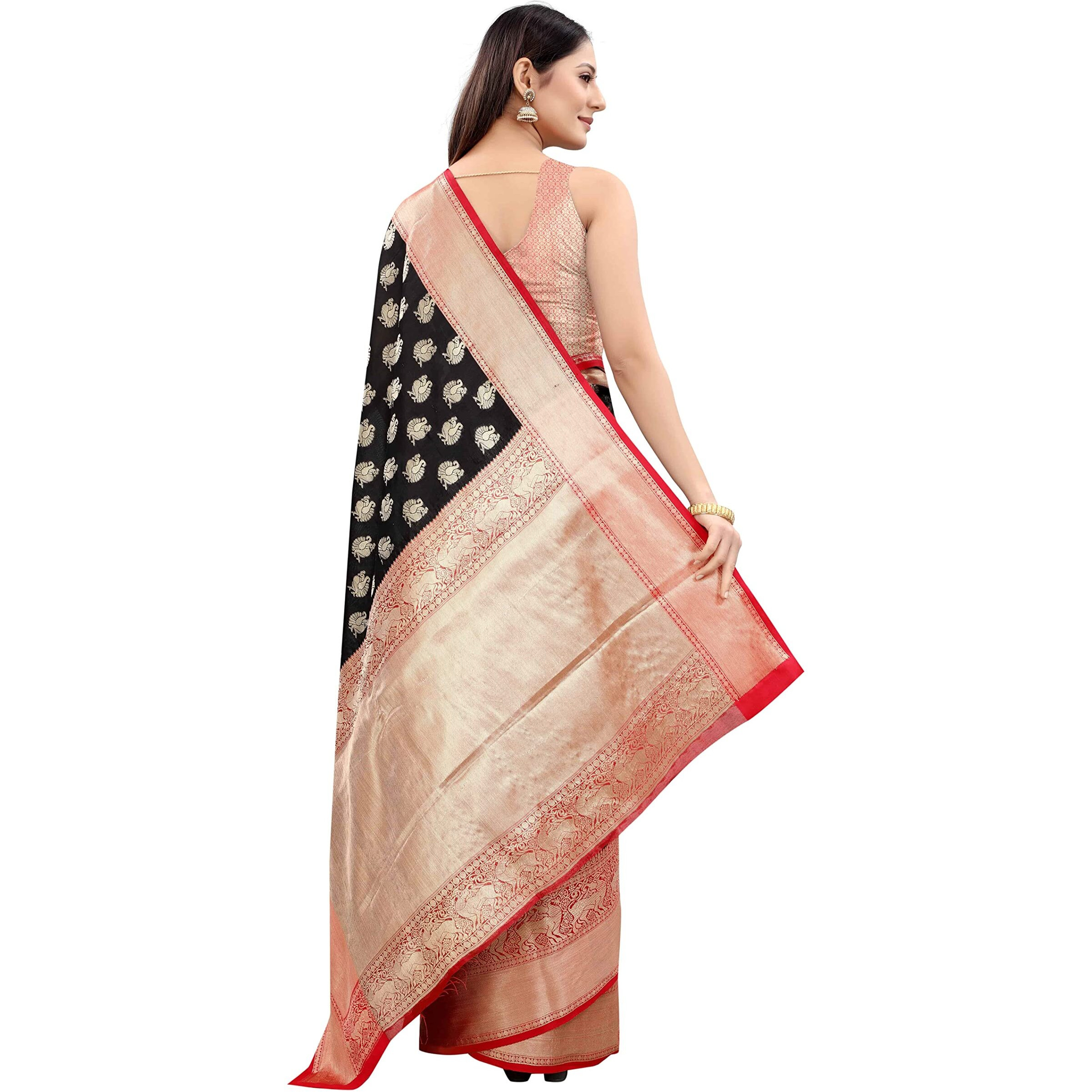 Enthone Womens Heavy Banarasi Art Silk Saree With Unstitched Blouse Piece(Black)