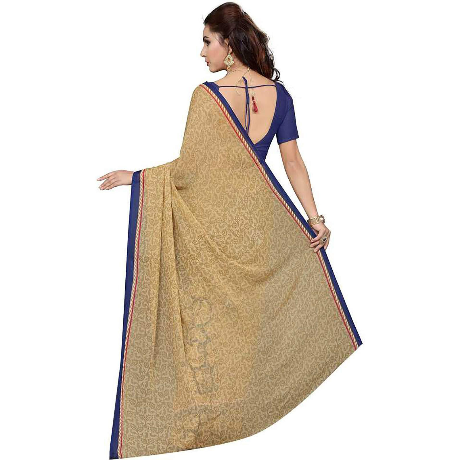 ishin Womens Georgette Saree With Unstitched Blouse Piece (Navy Blue)