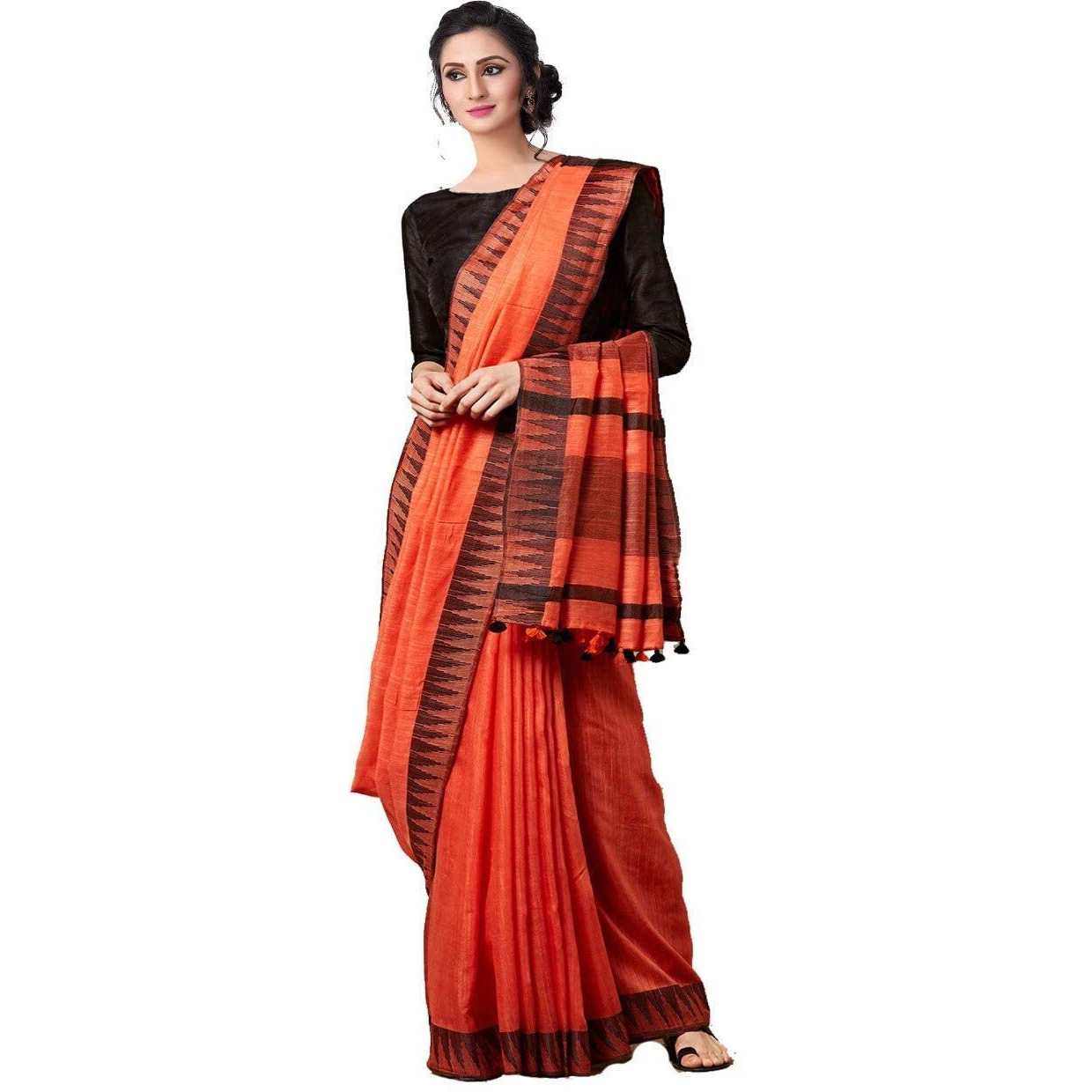 Womens Bhagalpuri Silk Saree With Blouse Piece (omen_001_Orange)