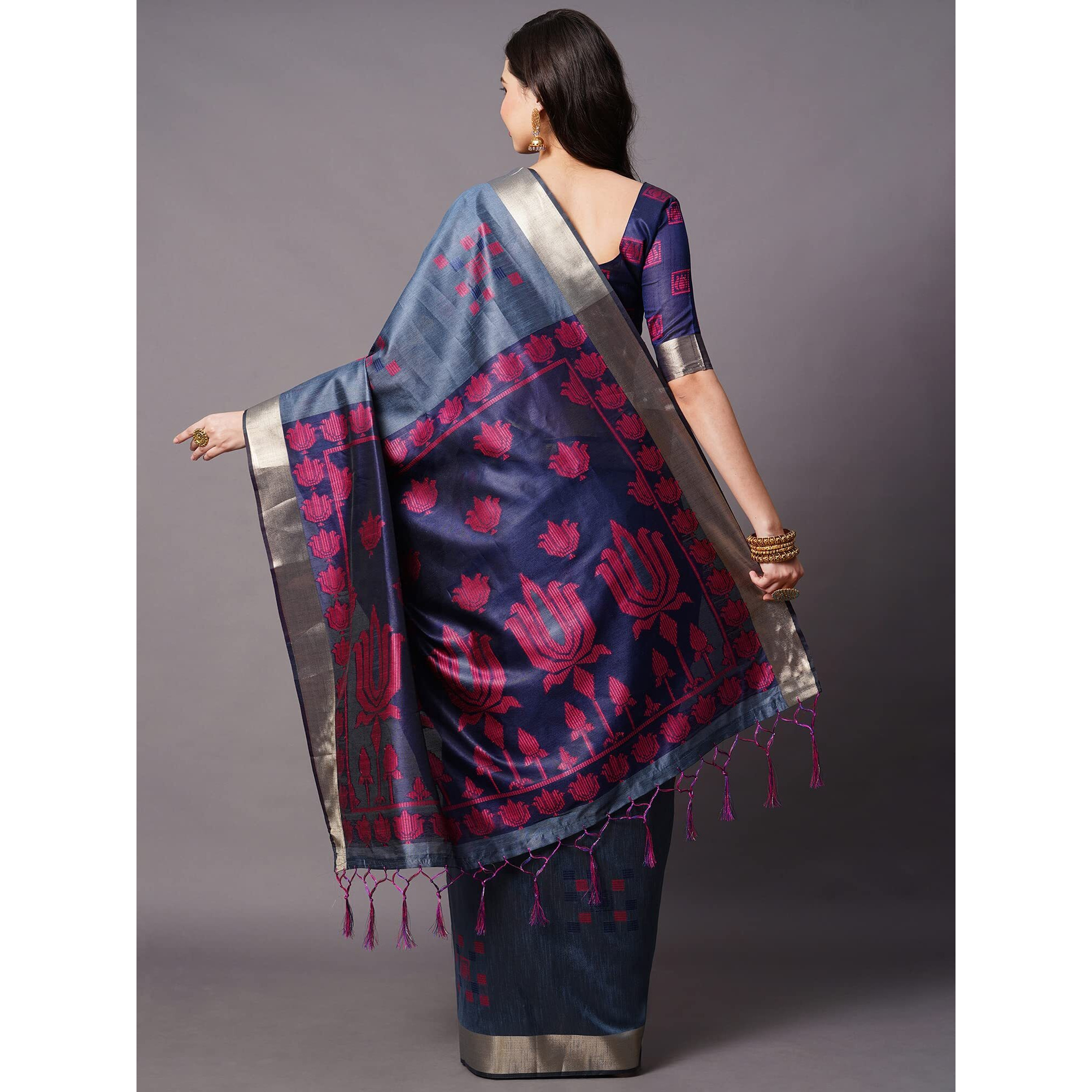 AKHILAM Womens Cotton silk Banarasi Saree With Unstitched Blouse Piece (Grey_HNDS736A)