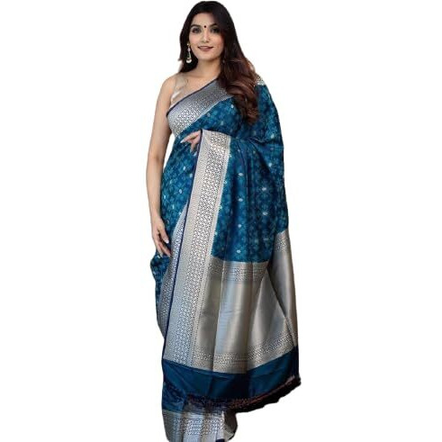 Flosive Womens Barry Blue & Patola Kanjivaram Silk Saree With Blouse