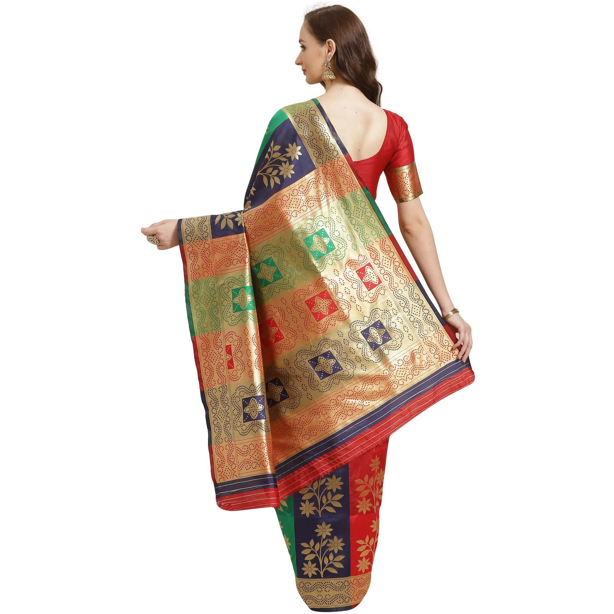 AKHILAM Womens Solid Silk Blend Saree With Unstitched Blouse Piece(Multi_HSA27003)