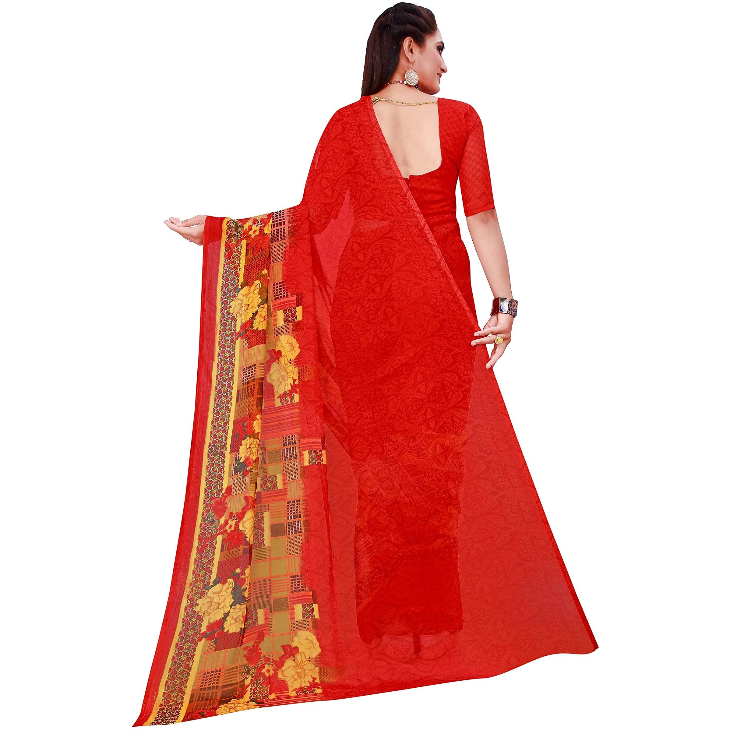 Florence Womens Polyester Printed Georgette Saree (FL-Georgette16_Red)