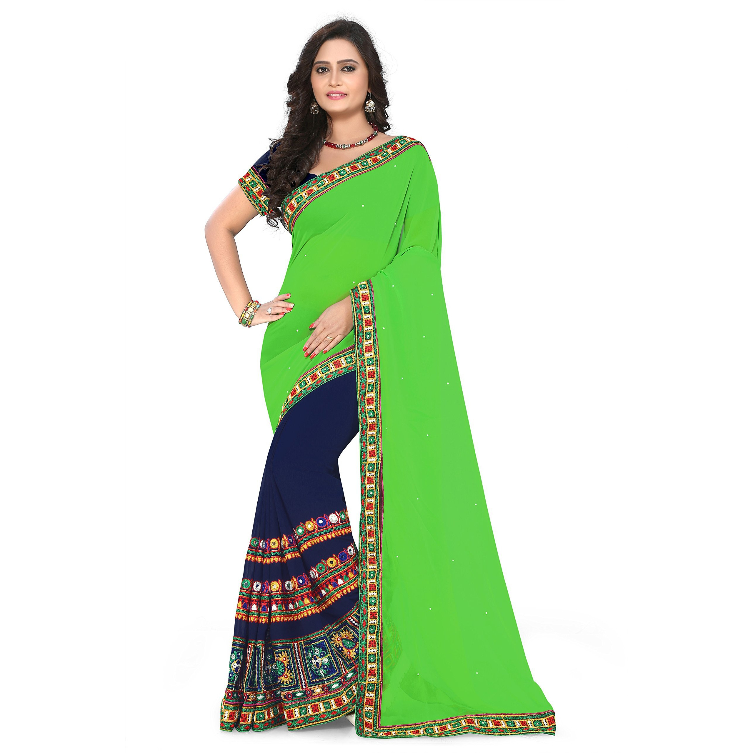 arriva fab Women Georgette Saree (Riva2_38_p2_Green & Blue)