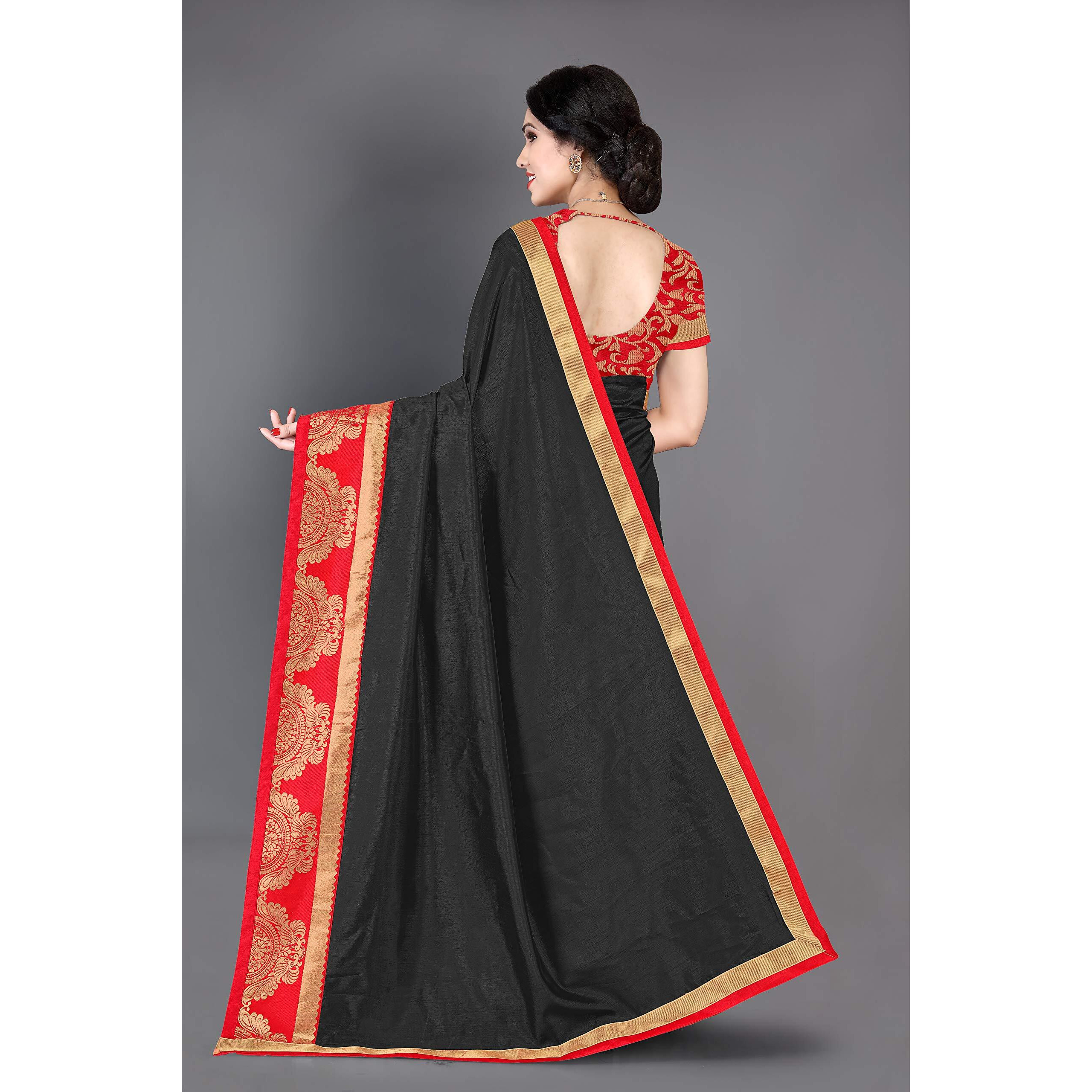 SOURBH Womens Woven Silk Blend Saree With Contrast Blouse Piece (11861_Black)