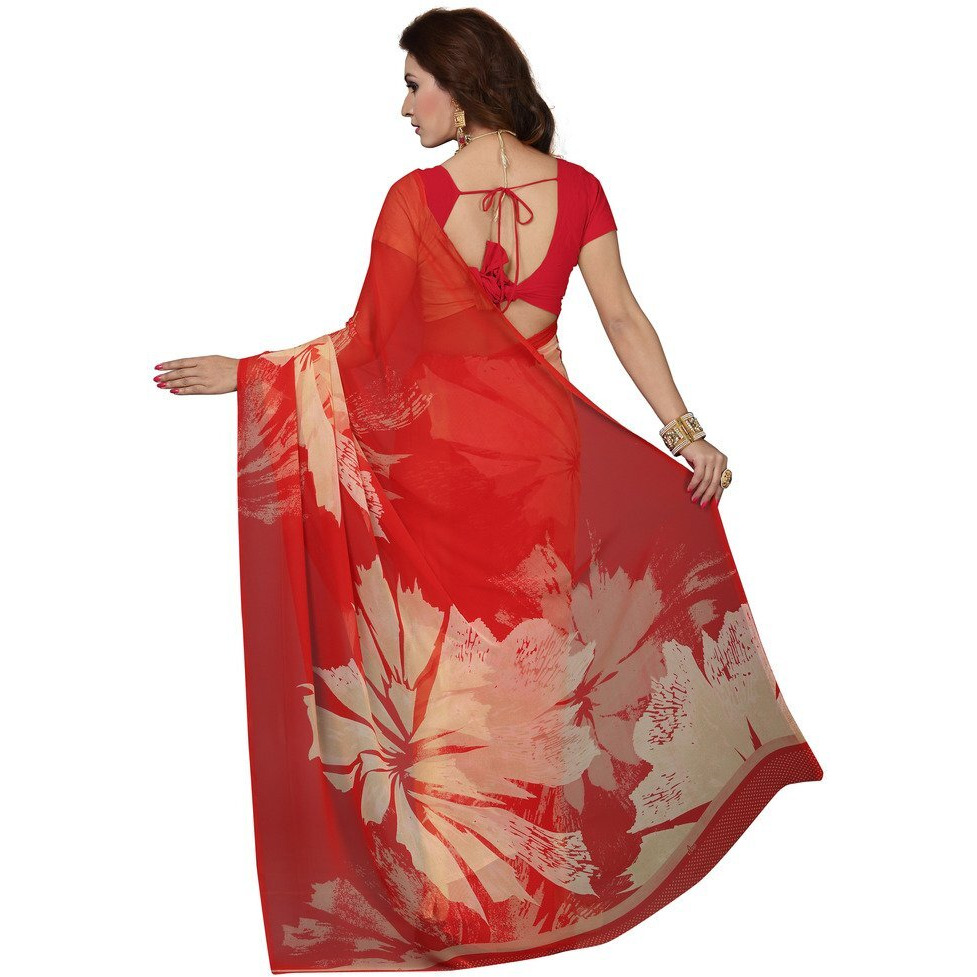 Ishin Womens Georgette Saree (Red)