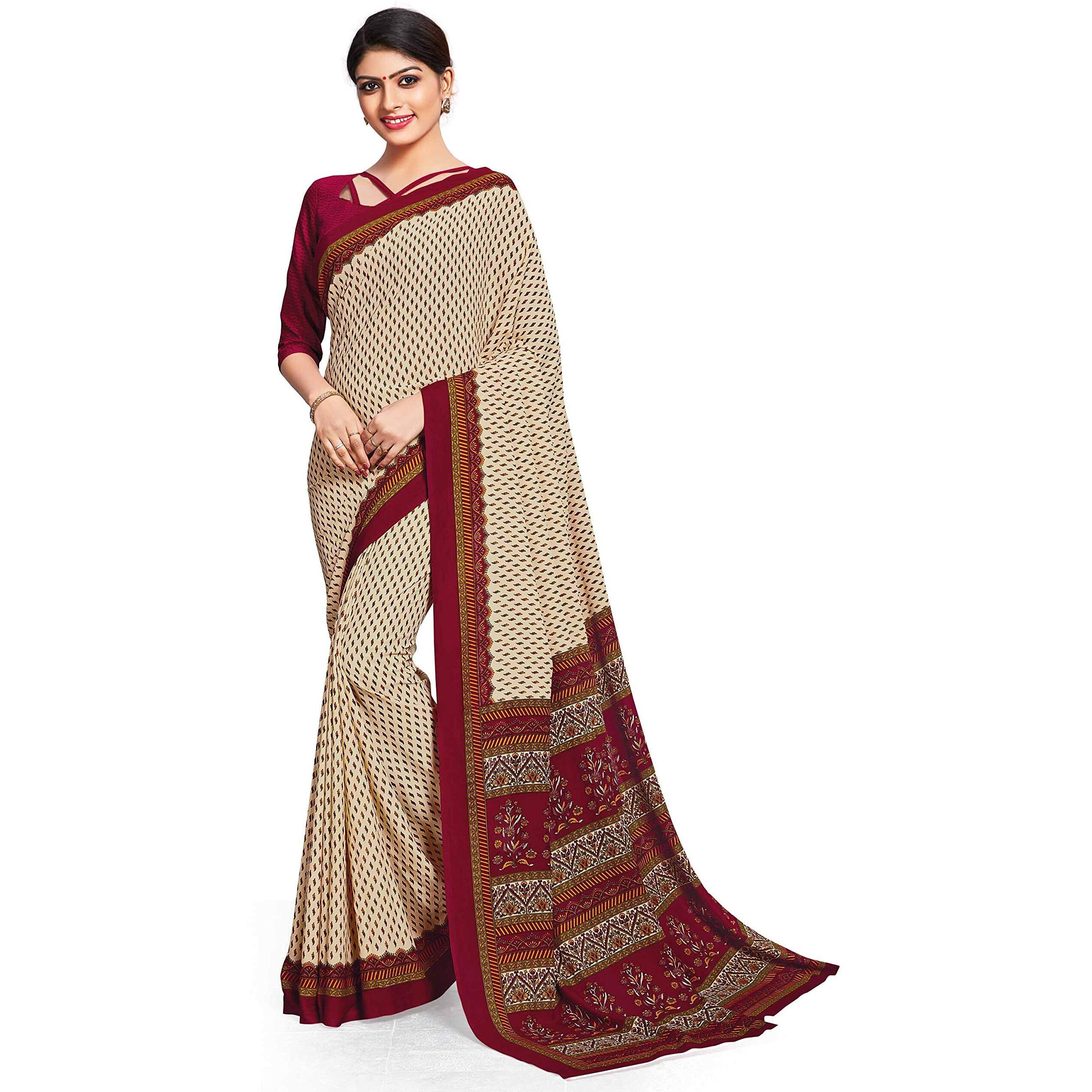 Miraan Womens Silk Blend Saree With Blouse Piece (BANISA1604_Maroon)