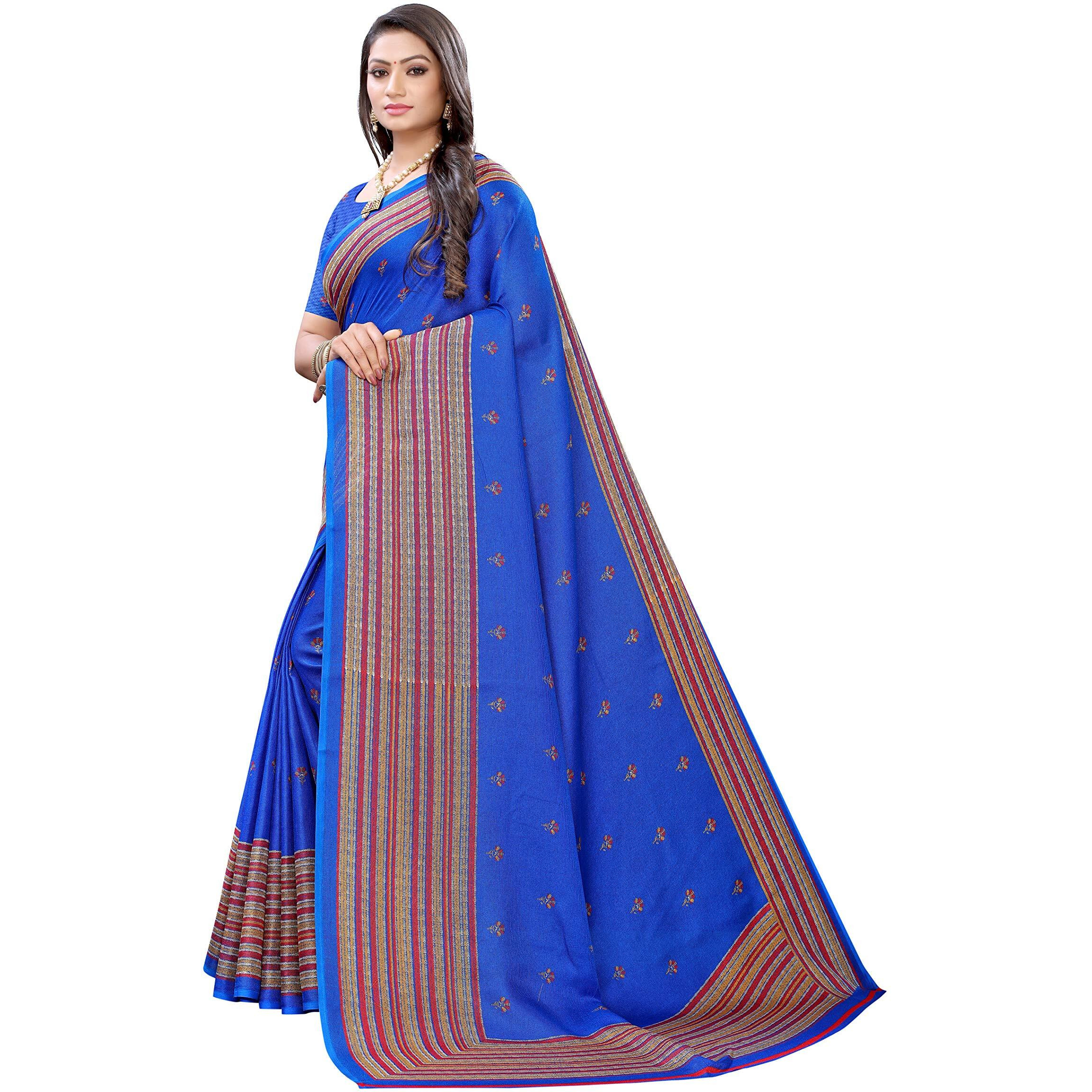 AKHILAM Womens Floral Juth Silk Saree With Unstitched Boluse Piece(Blue_JUTH103D)