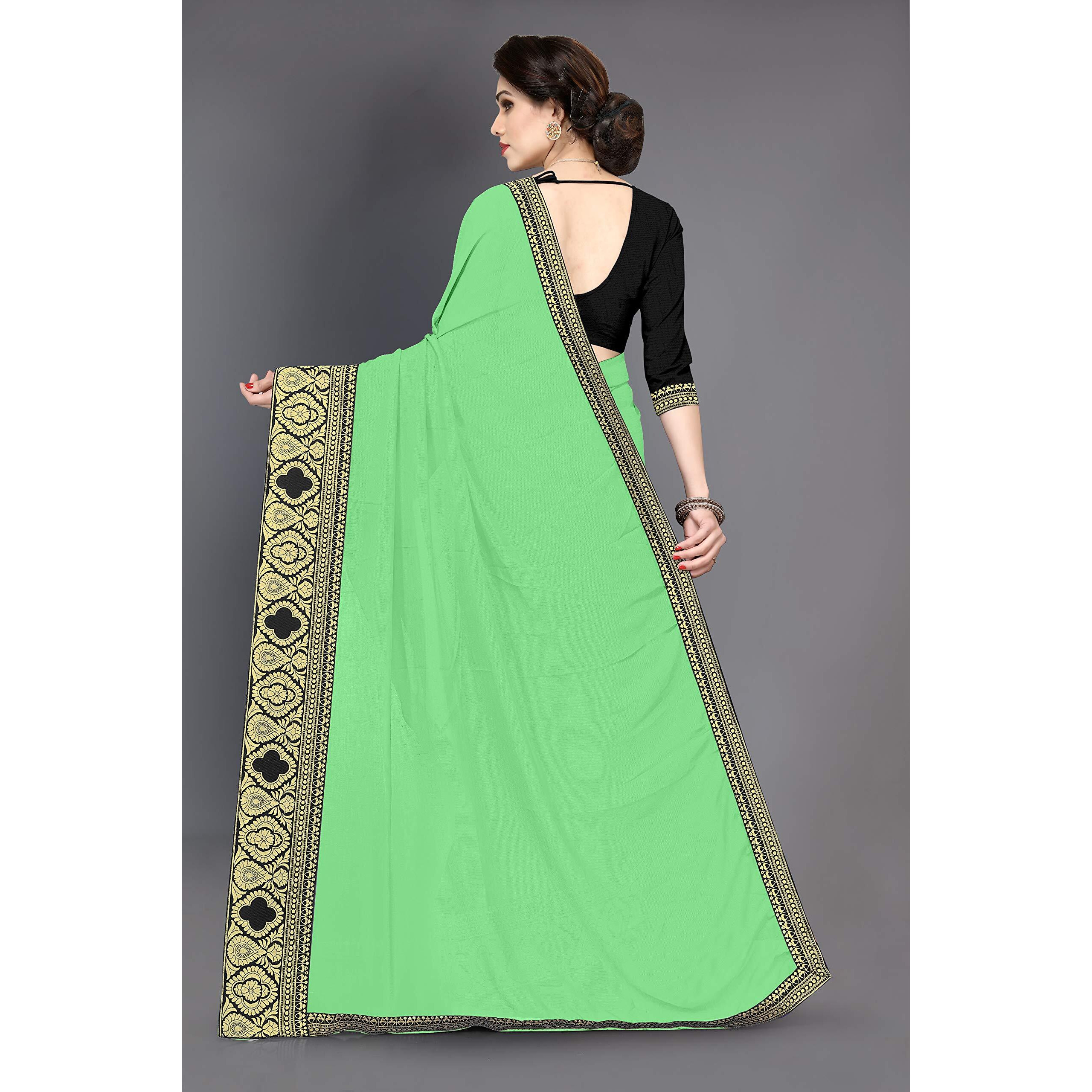 SOURBH Womens Chiffon Woven Zari Work Lace Border Saree with Blouse Piece (12812-Parrot Green)