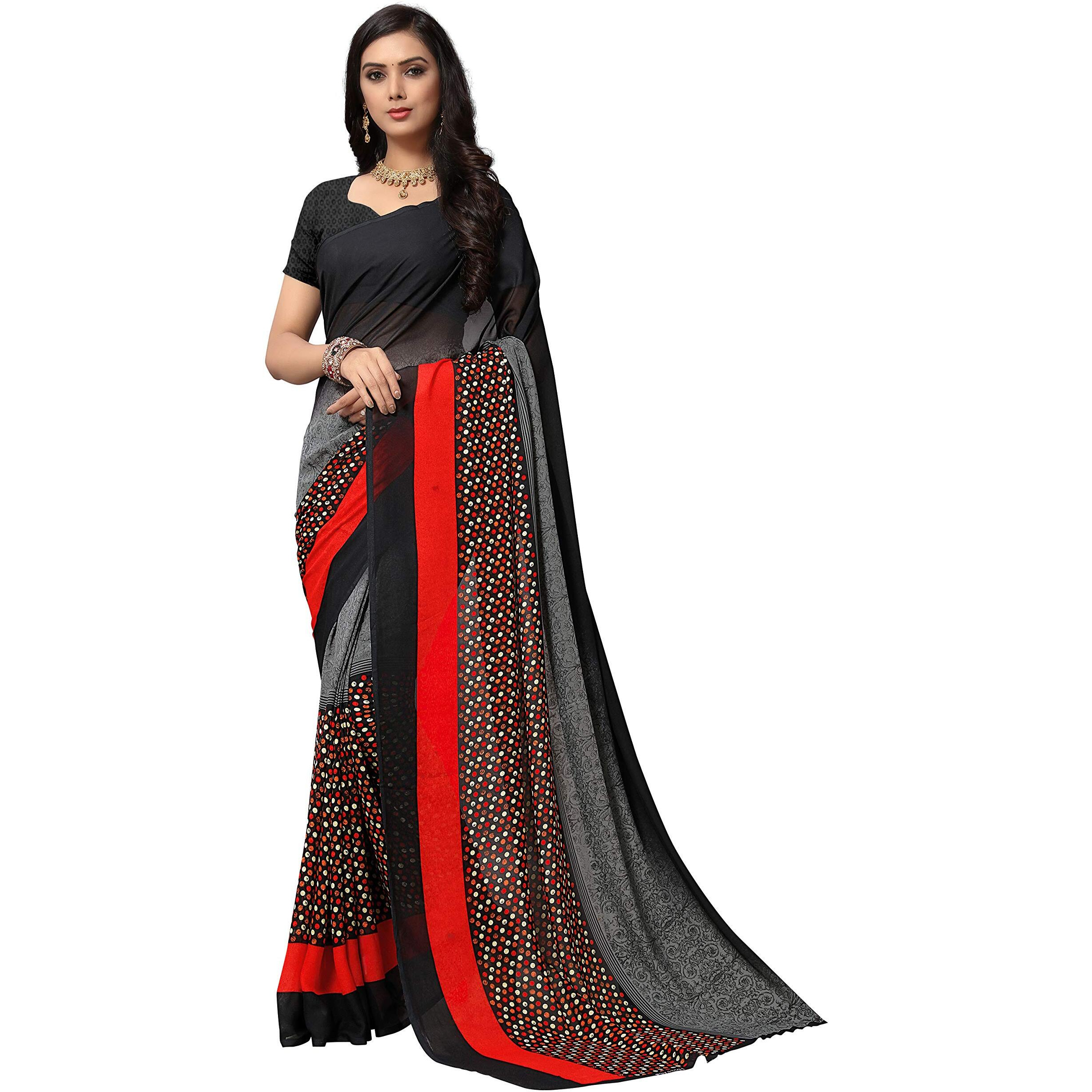 Anand Sarees Black Color Faux Georgette Saree With Unstitched Blouse Piece (1554)