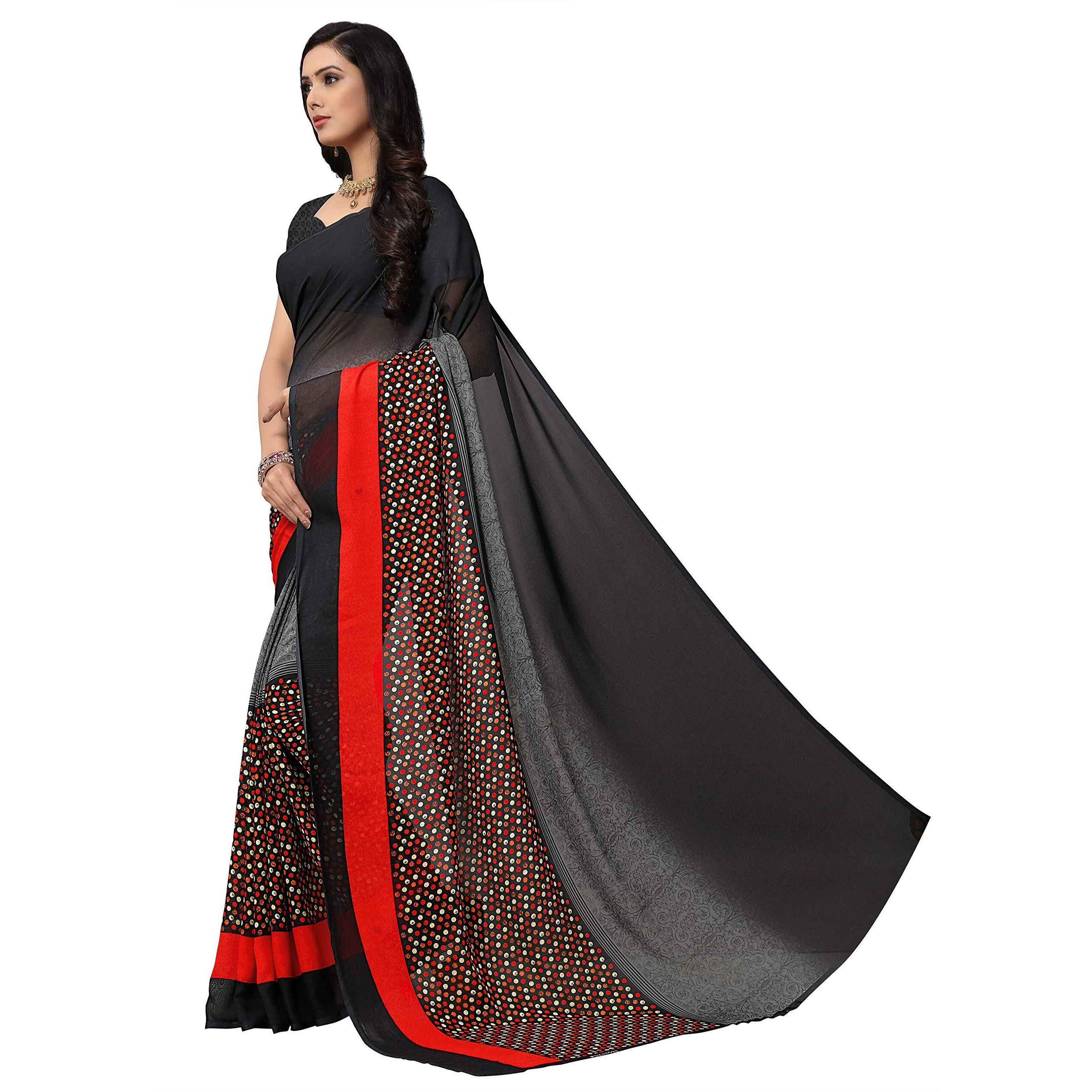 Anand Sarees Black Color Faux Georgette Saree With Unstitched Blouse Piece (1554)