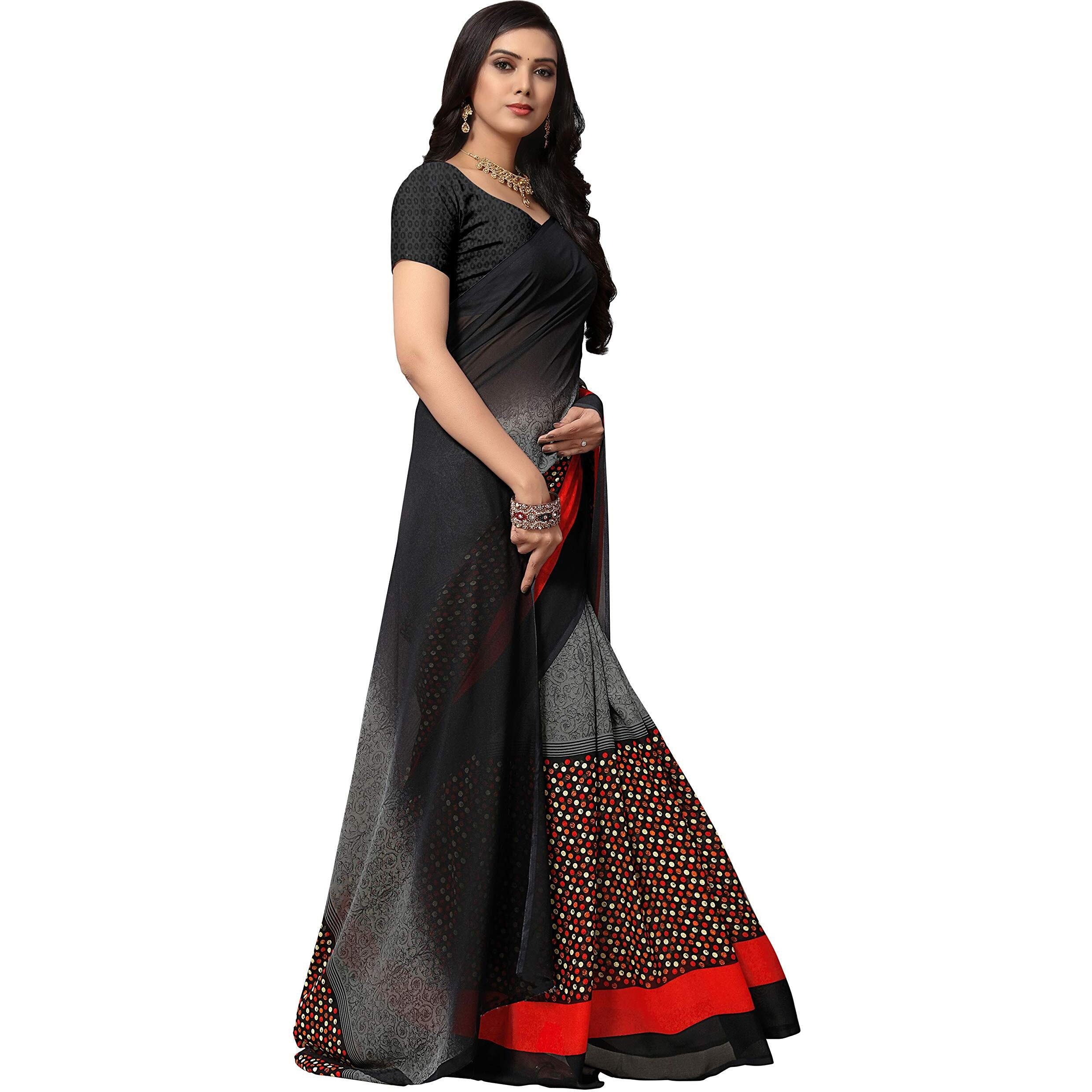 Anand Sarees Black Color Faux Georgette Saree With Unstitched Blouse Piece (1554)