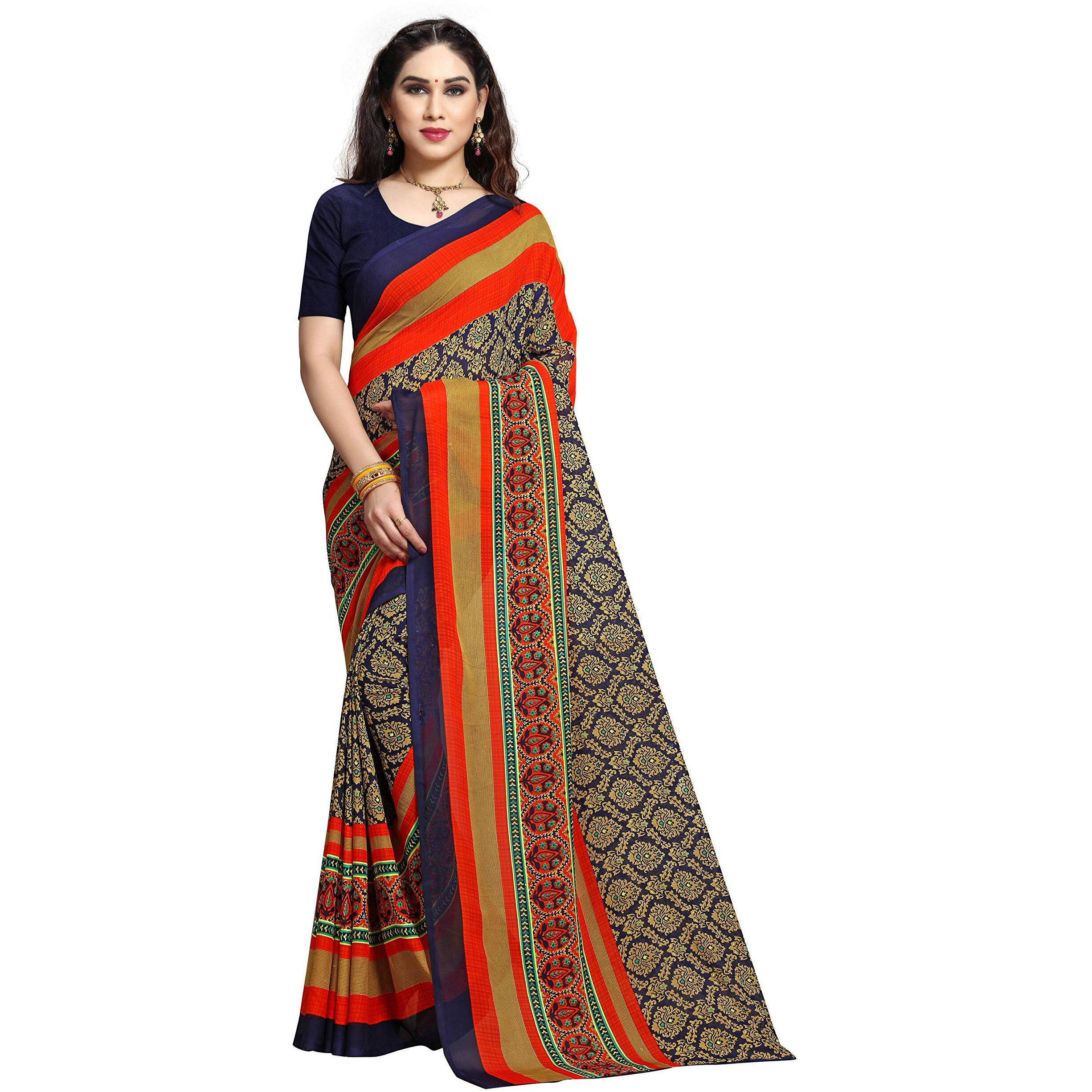 Anand Sarees Georgette with Blouse Piece Saree (1499_1_Blue_Free)