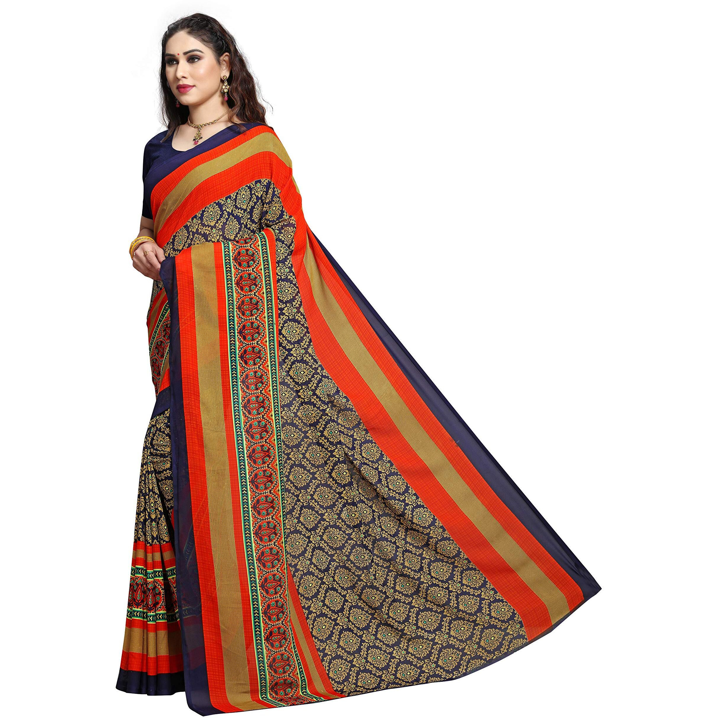 Anand Sarees Georgette with Blouse Piece Saree (1499_1_Blue_Free)