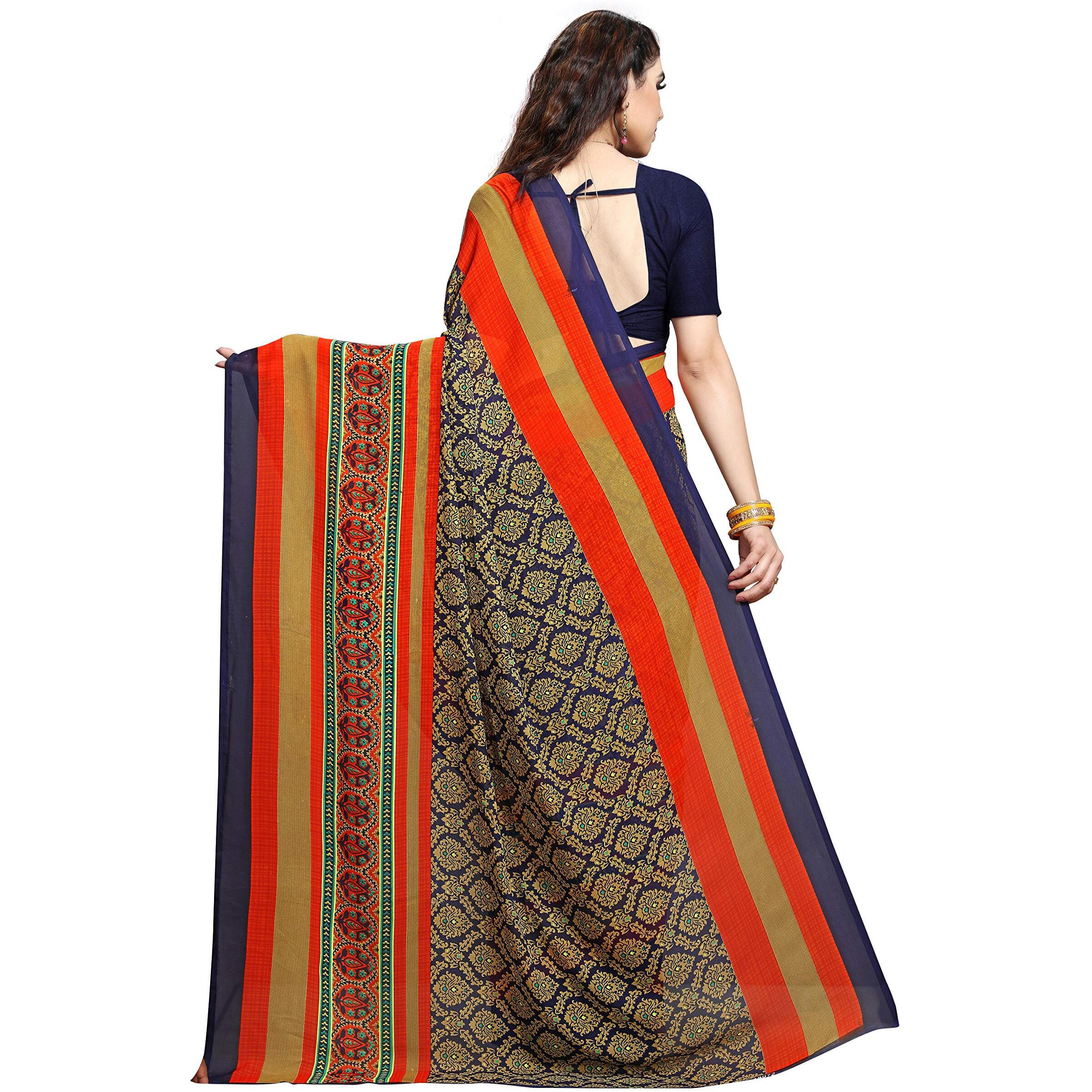 Anand Sarees Georgette with Blouse Piece Saree (1499_1_Blue_Free)