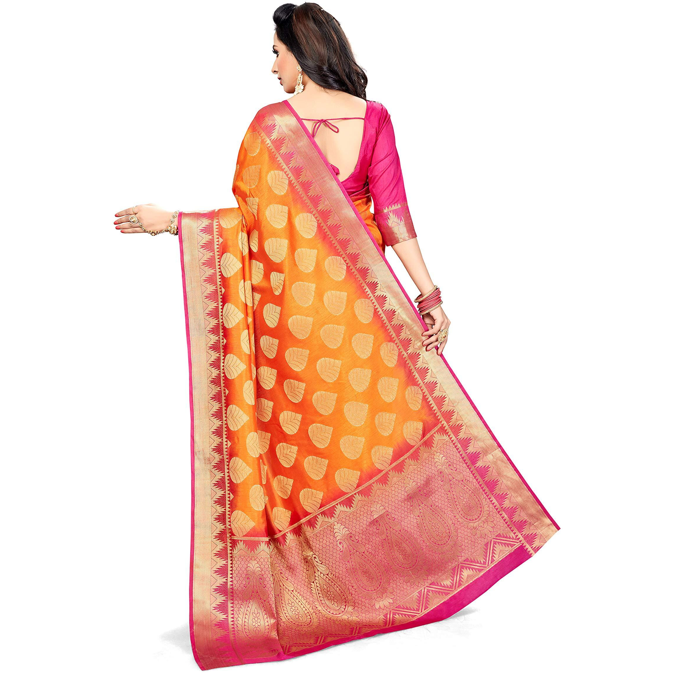 MSRETAIL Womens Woven Kanjivaram Silk Saree (HM-WAVES-4016, Orange)