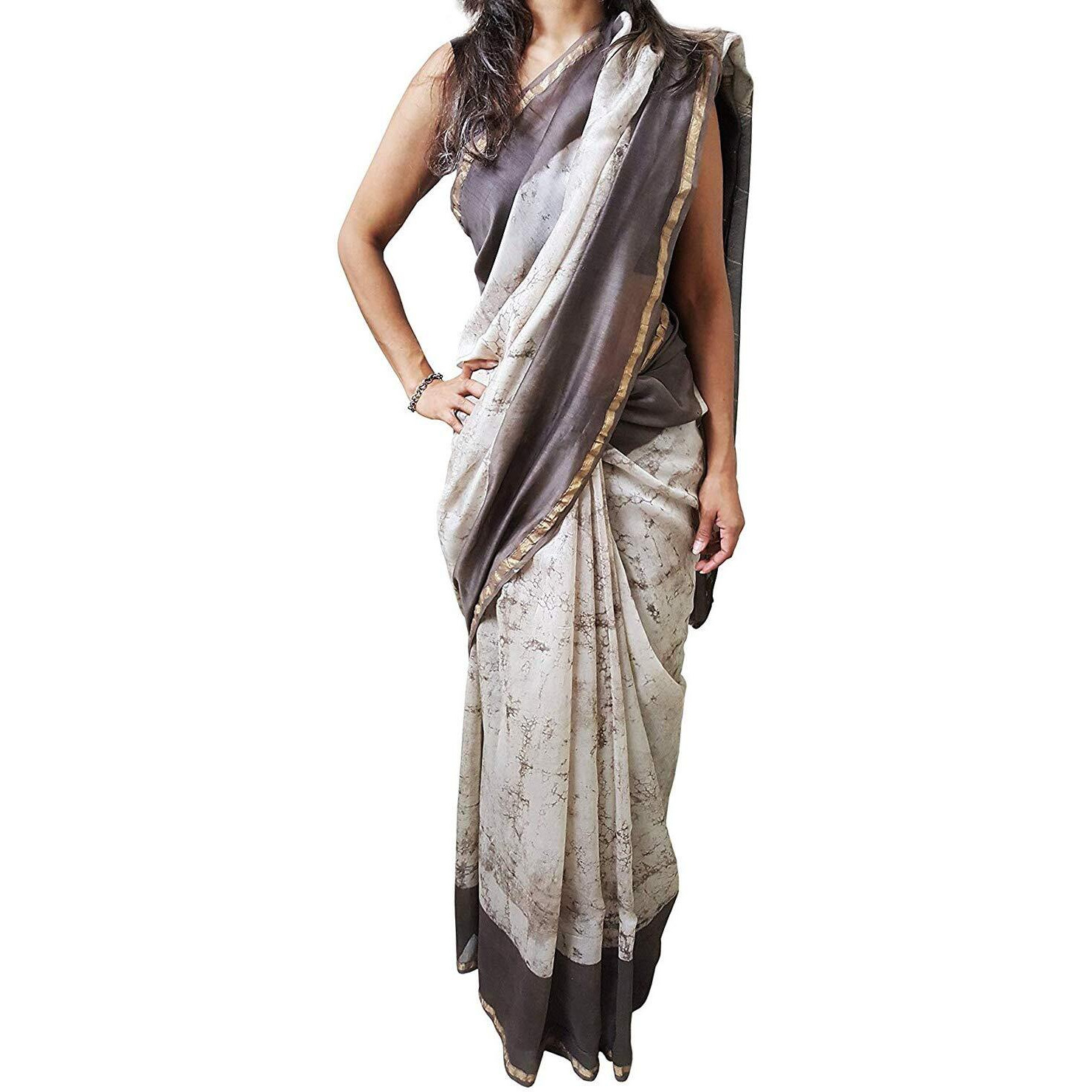 Mehrunnisa Womens Cotton Silk Saree With Blouse Piece (GAR2453_Brown & Beige )