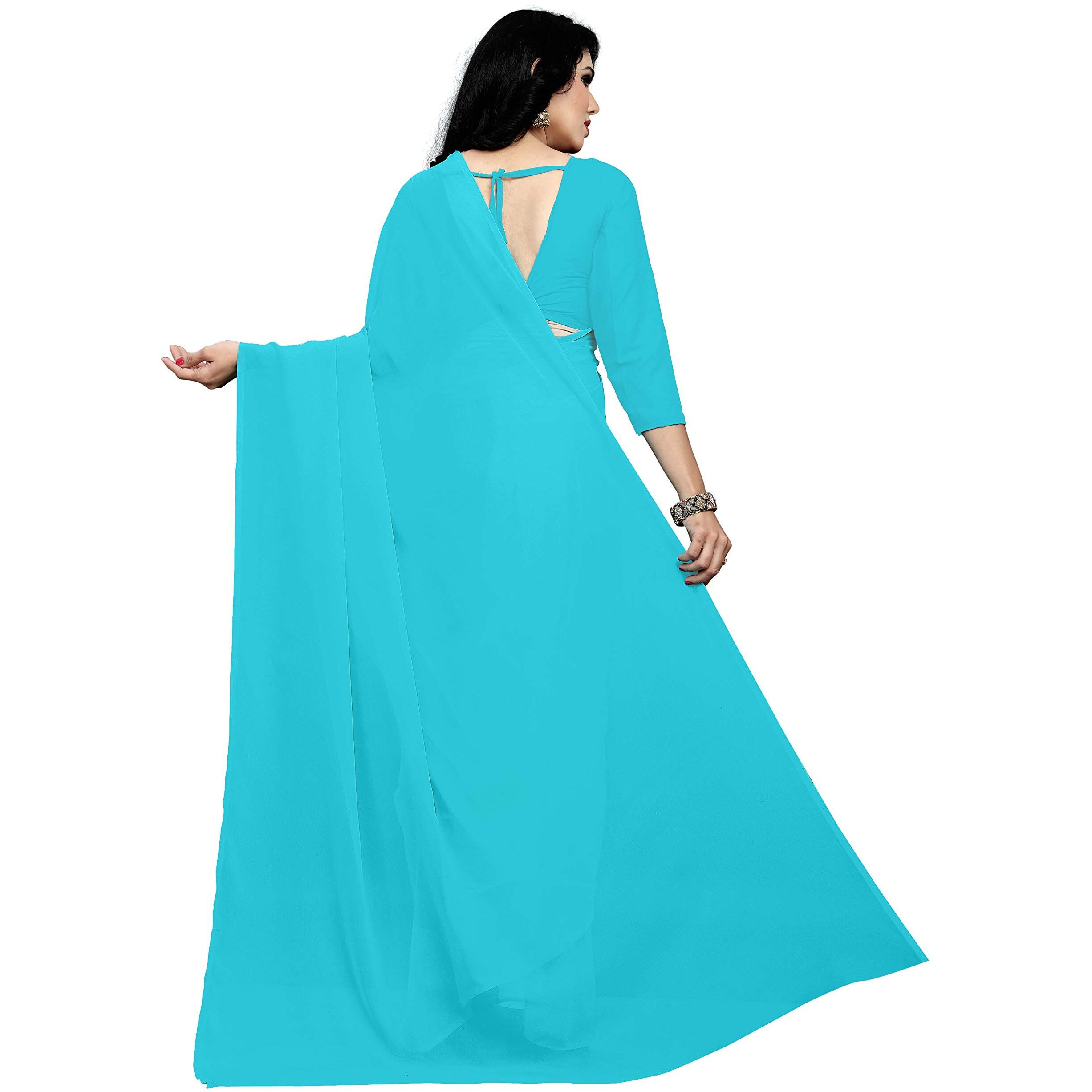 Sidhidata Textile Womens Plain Georgette Saree With Unstitched Blouse Piece (Sky Blue)