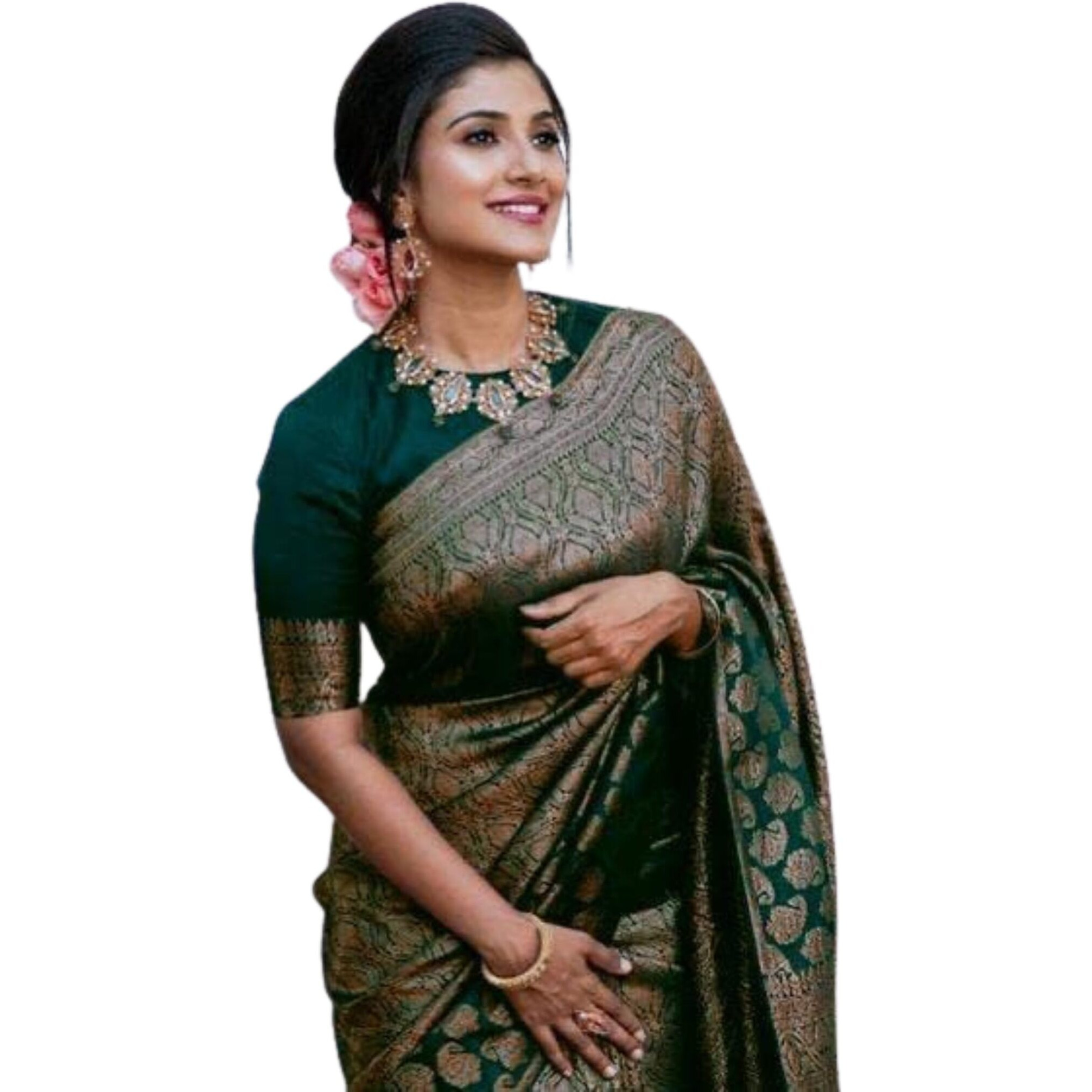 SGF11 Womens Kanjivaram Soft Silk Saree With Blouse Piece (Green Copper)