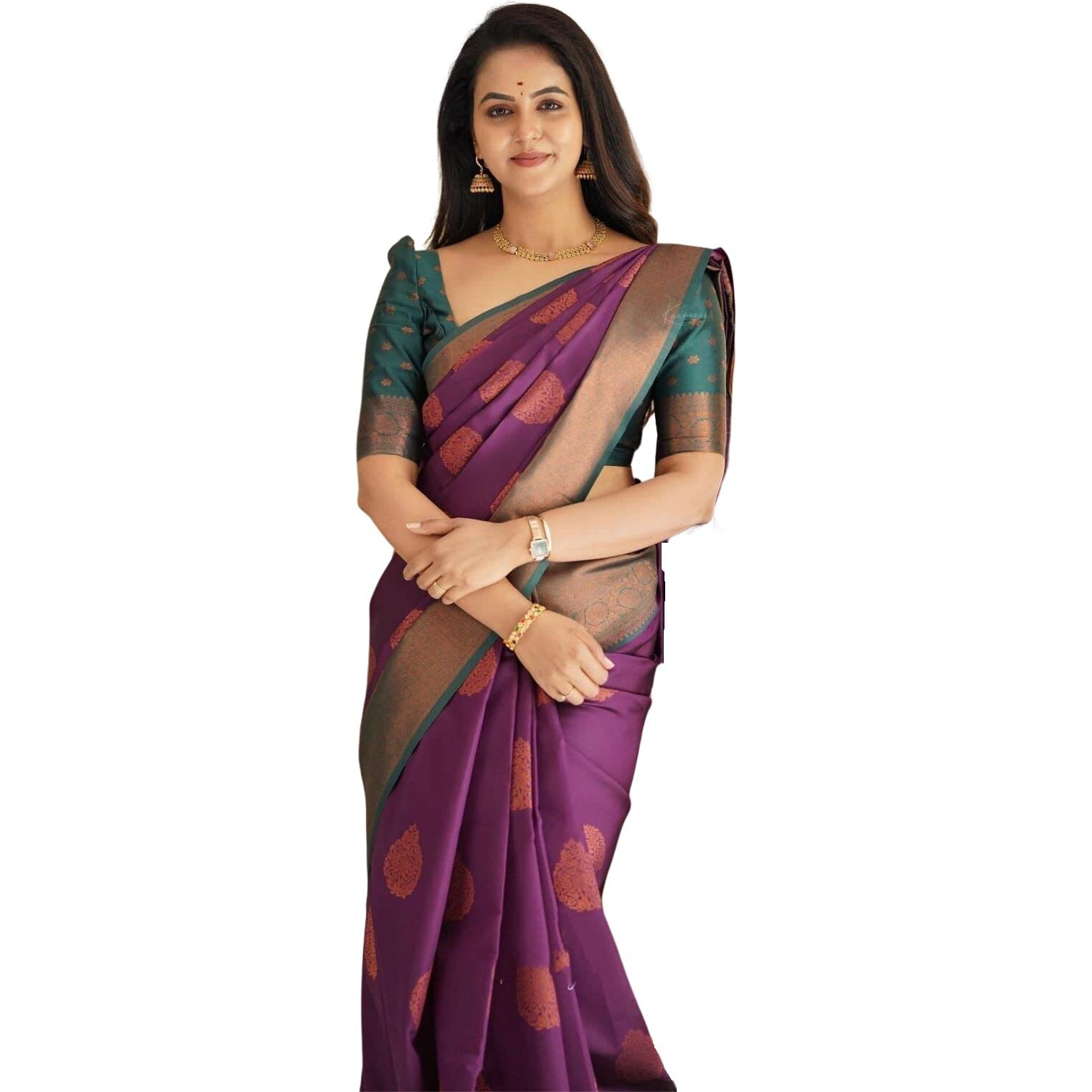 SGF11 Womens Kanjivaram Soft Lichi Silk Saree With Blouse Piece (Purple)