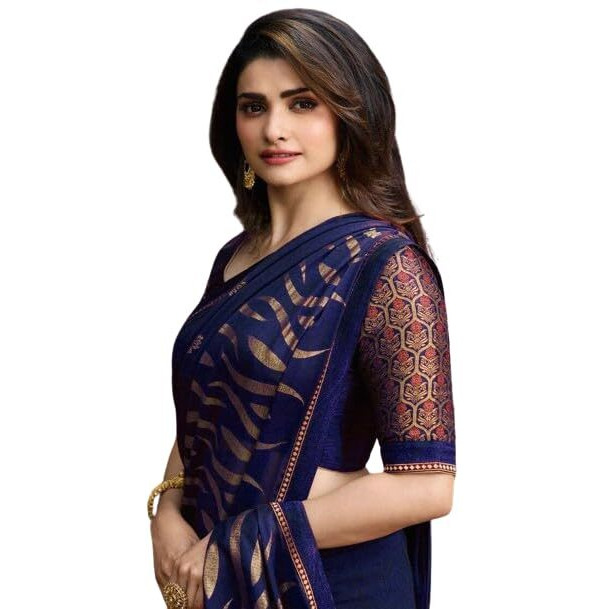 Flosive Womens Kanjivaram Silk Saree With Handloom Weaving Work With Blouse (BLUE)